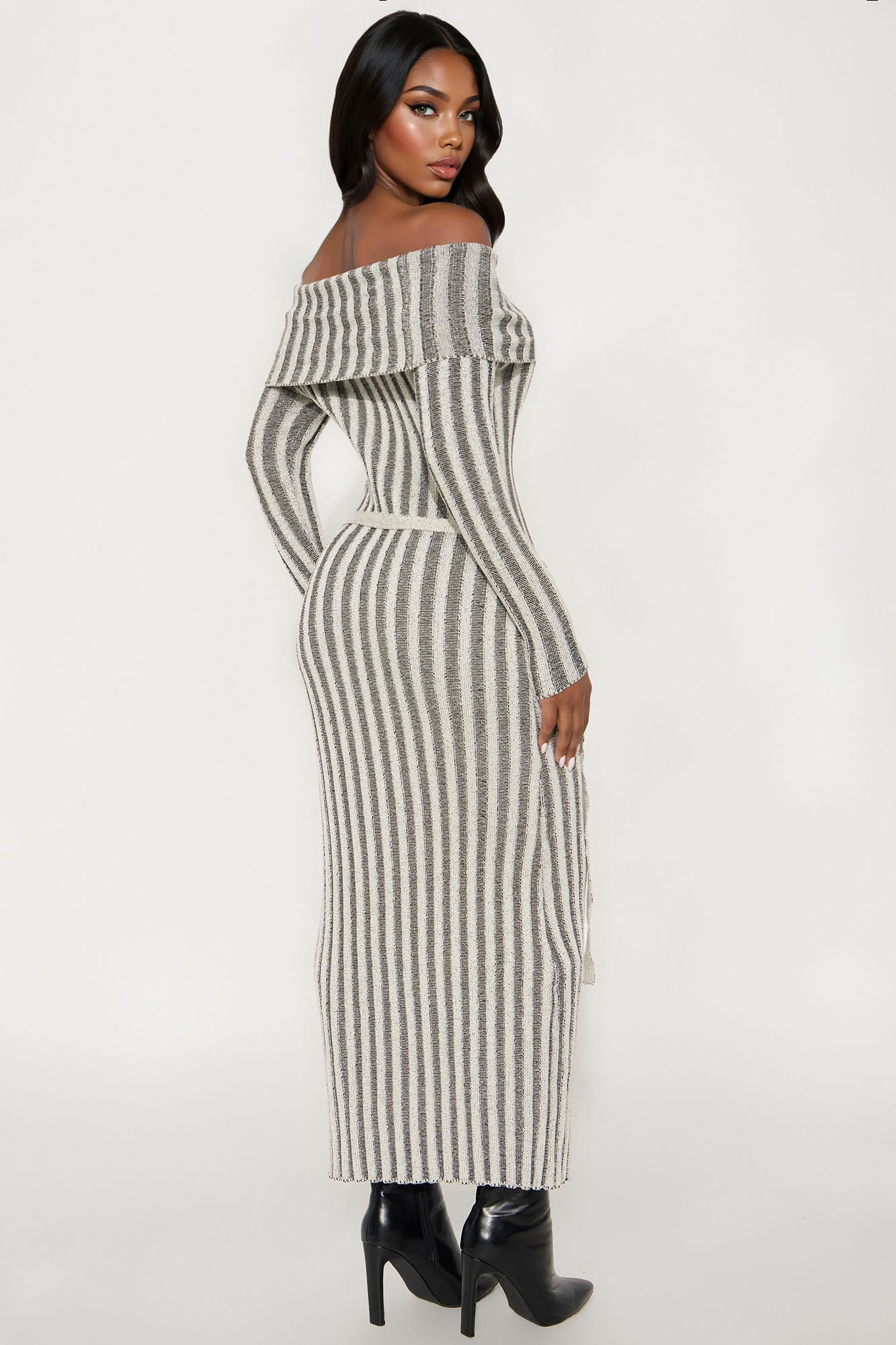 Always Crushing Striped Sweater Maxi Dress - Black/combo