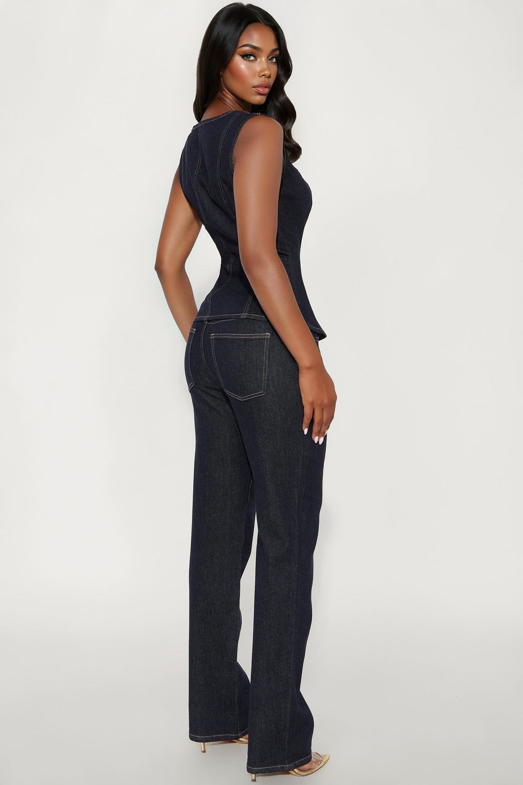Kaia Denim Vest Pant Set - Dark Denim