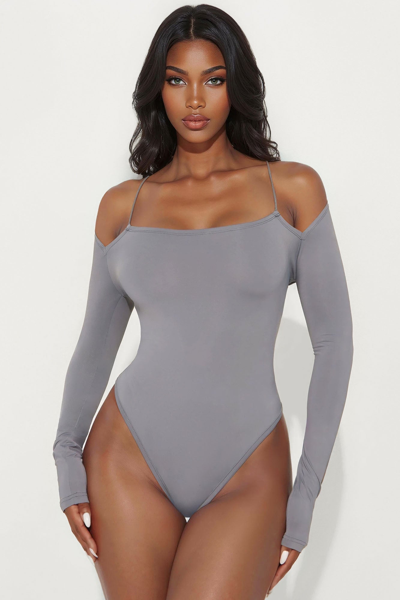 Jazzy Long Sleeve Cut Out Bodysuit - Grey