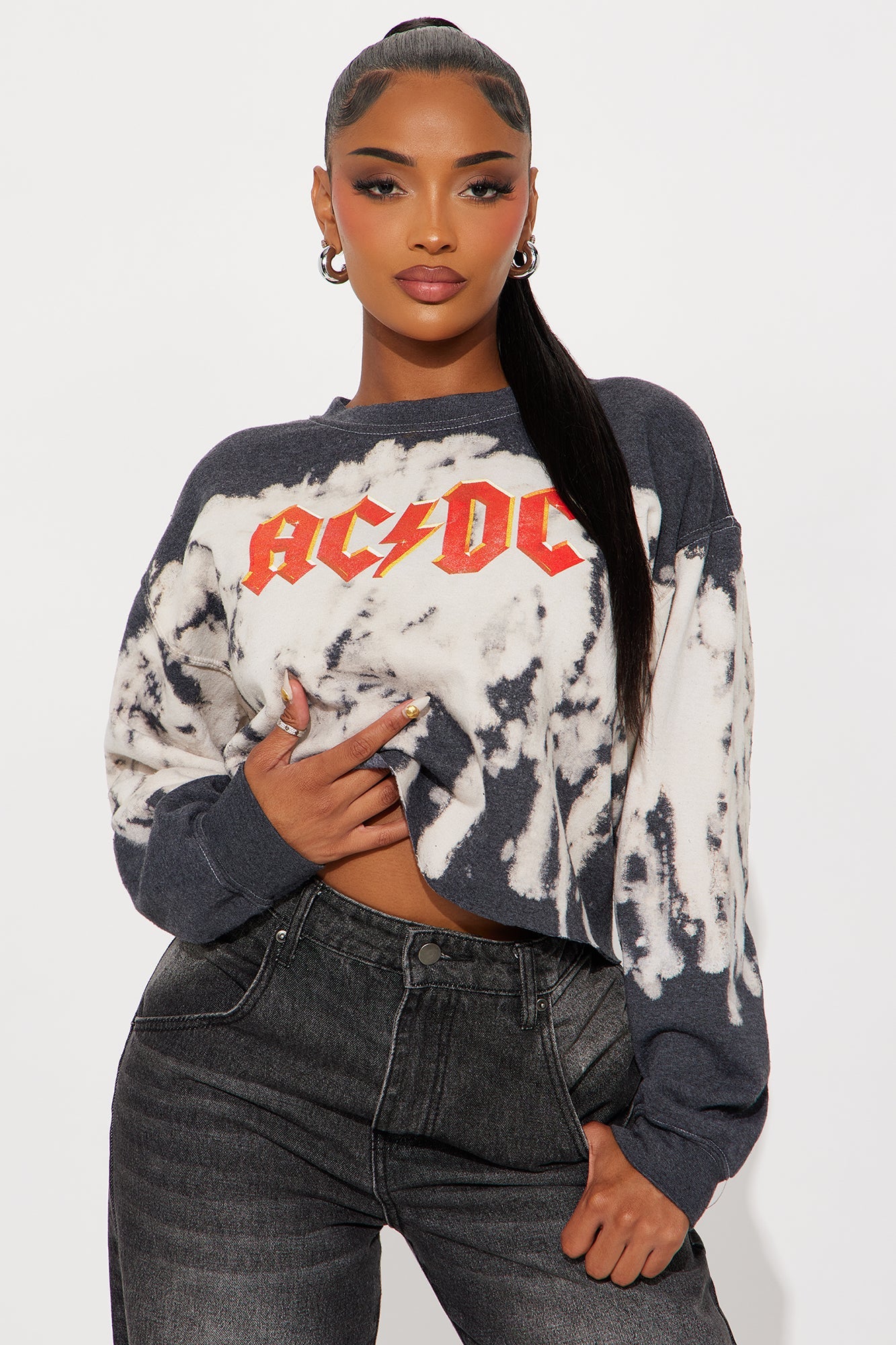 ACDC Bleach Cropped Crew Sweatshirt - Black