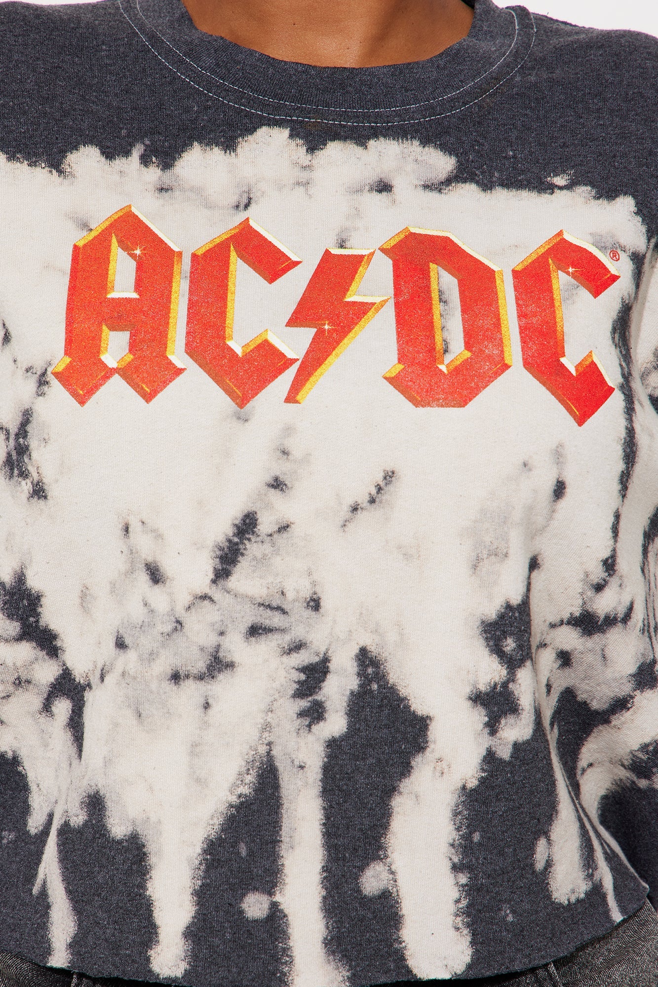 ACDC Bleach Cropped Crew Sweatshirt - Black