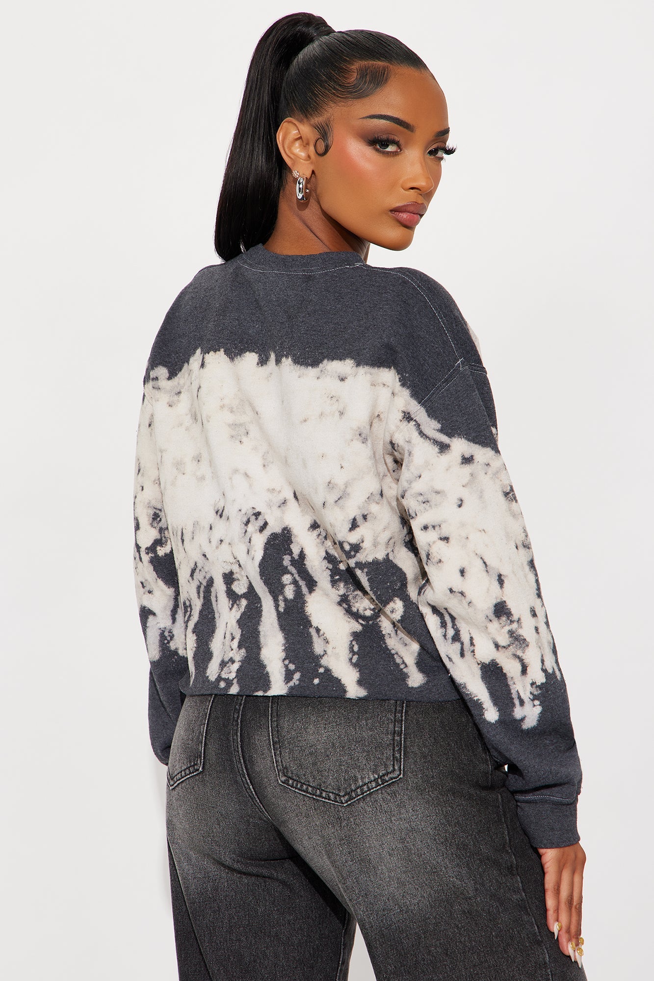ACDC Bleach Cropped Crew Sweatshirt - Black