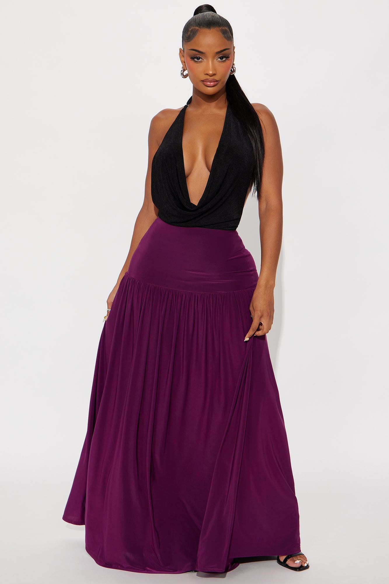 Marnie Tiered Drop Waist Maxi Skirt - Magenta