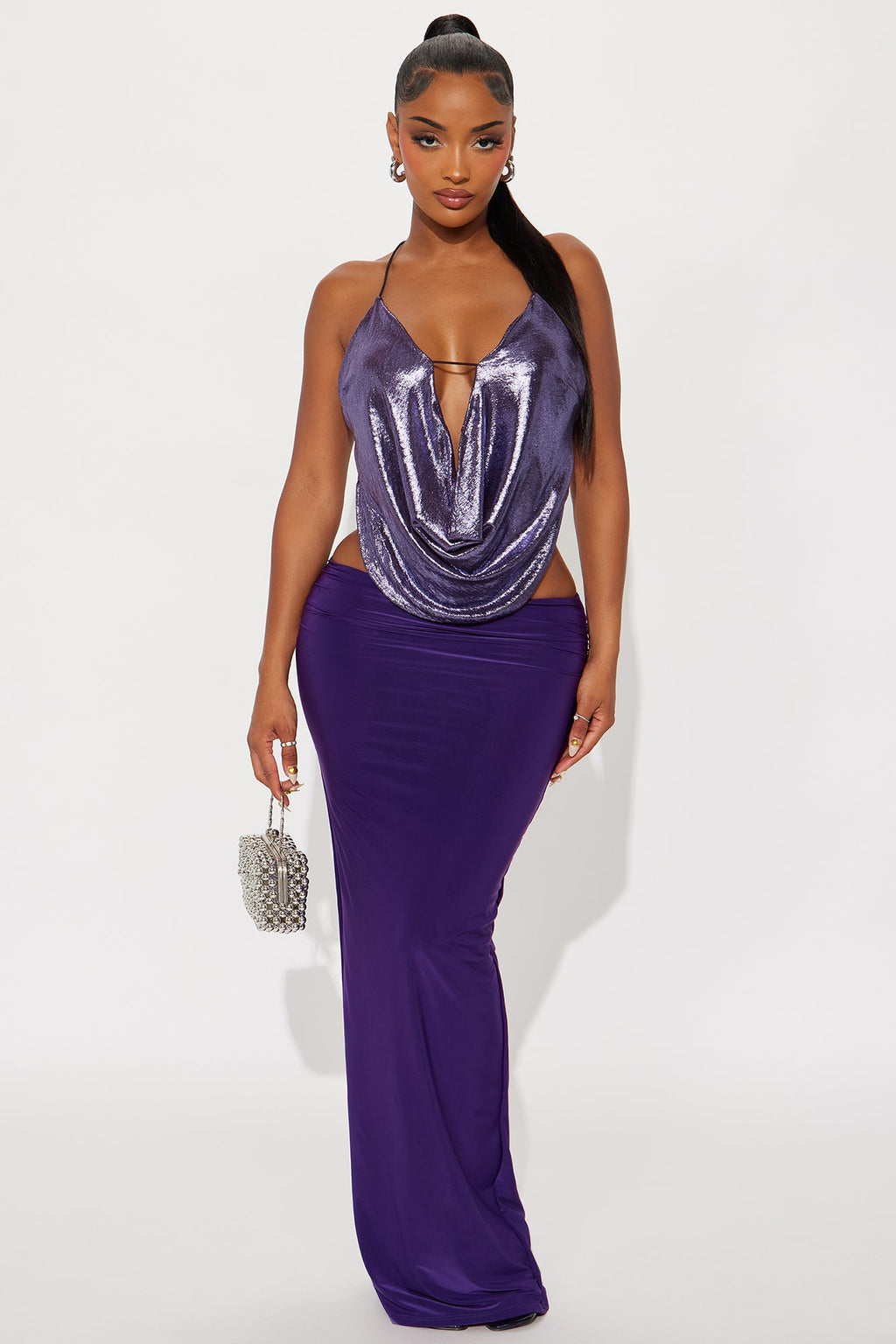 VIP Section Cowl Neck Backless Top - Plum