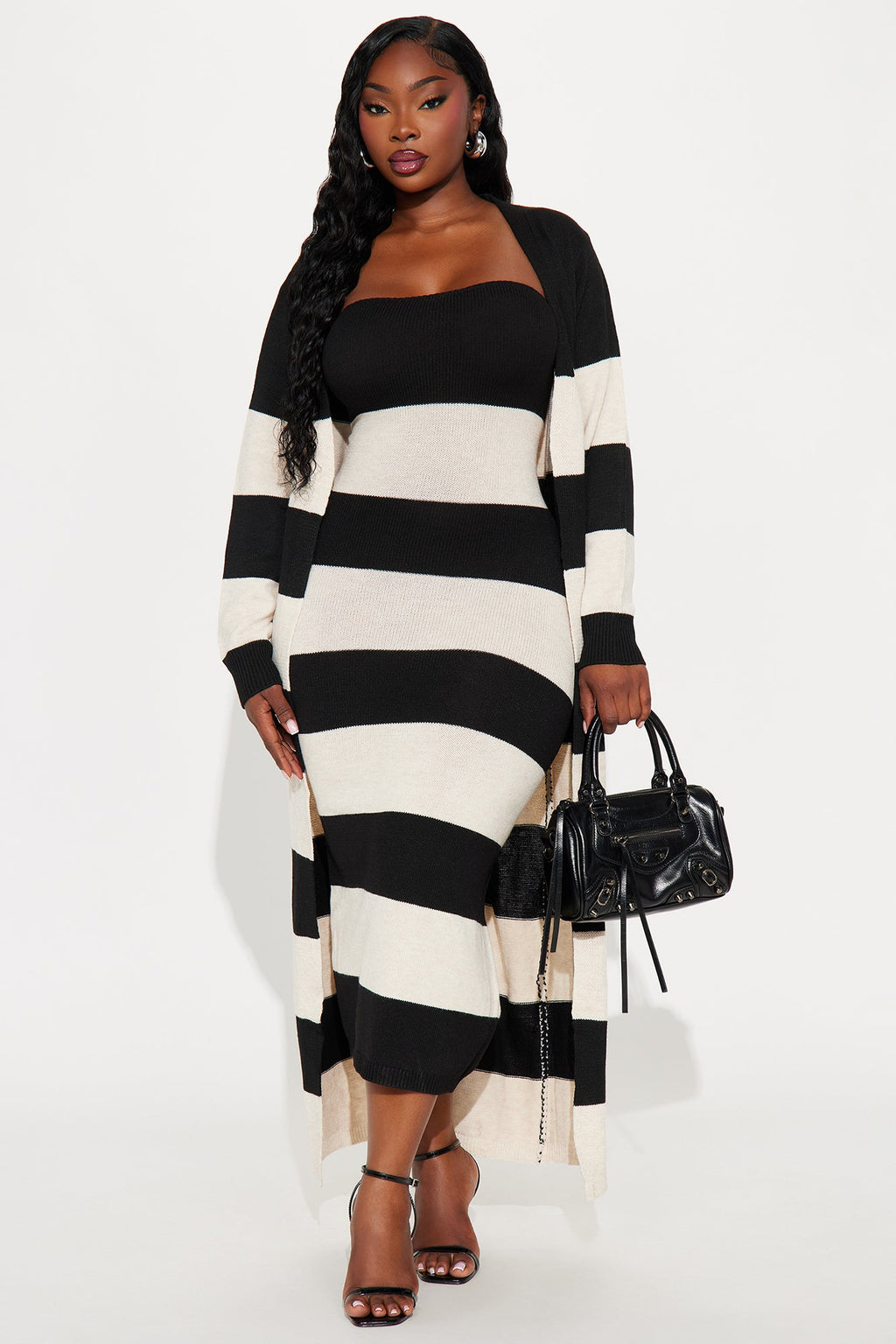 Boo Bae Striped Maxi Dress Set - Black/combo