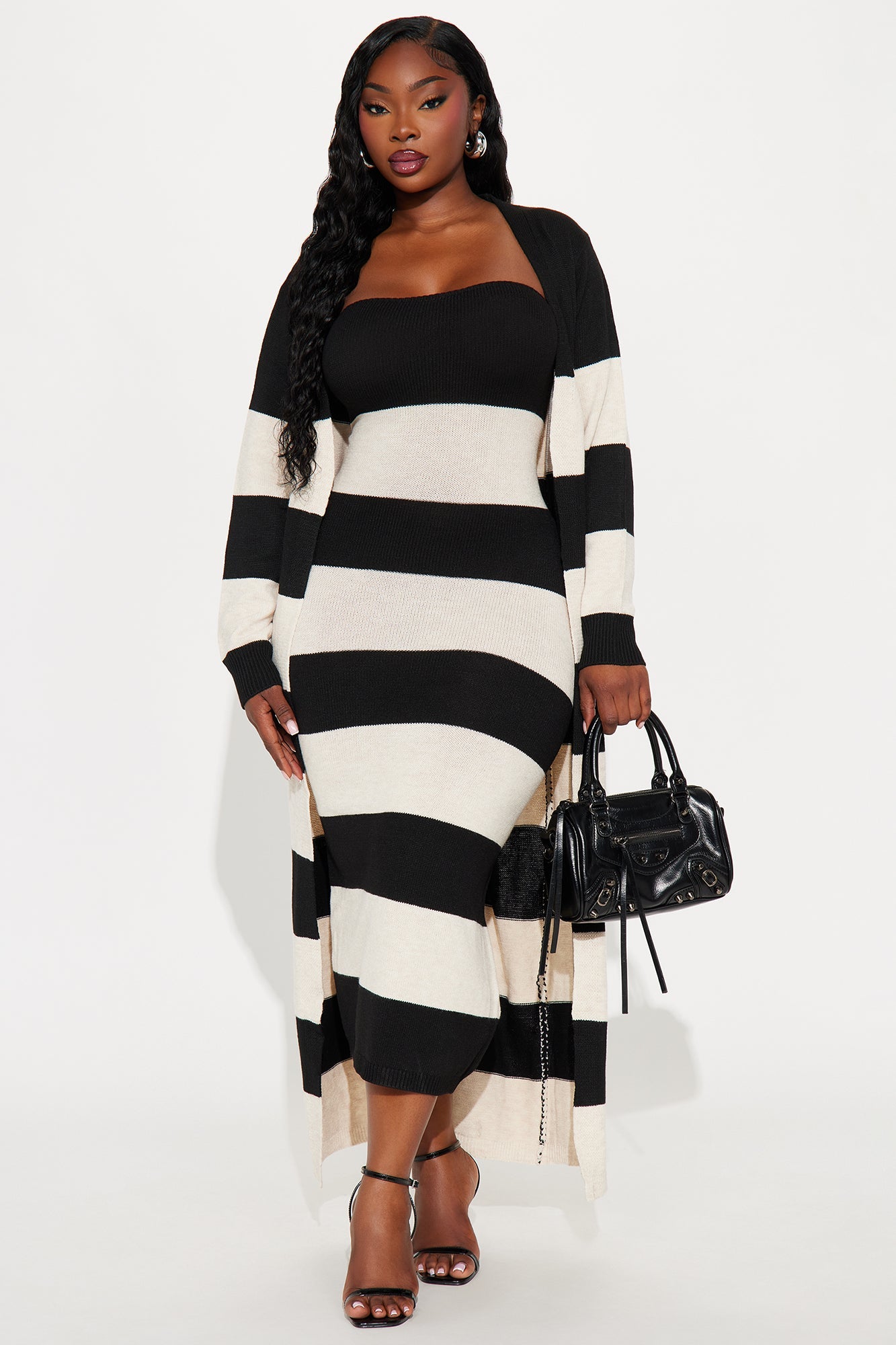 Boo Bae Striped Maxi Dress Set - Black/combo