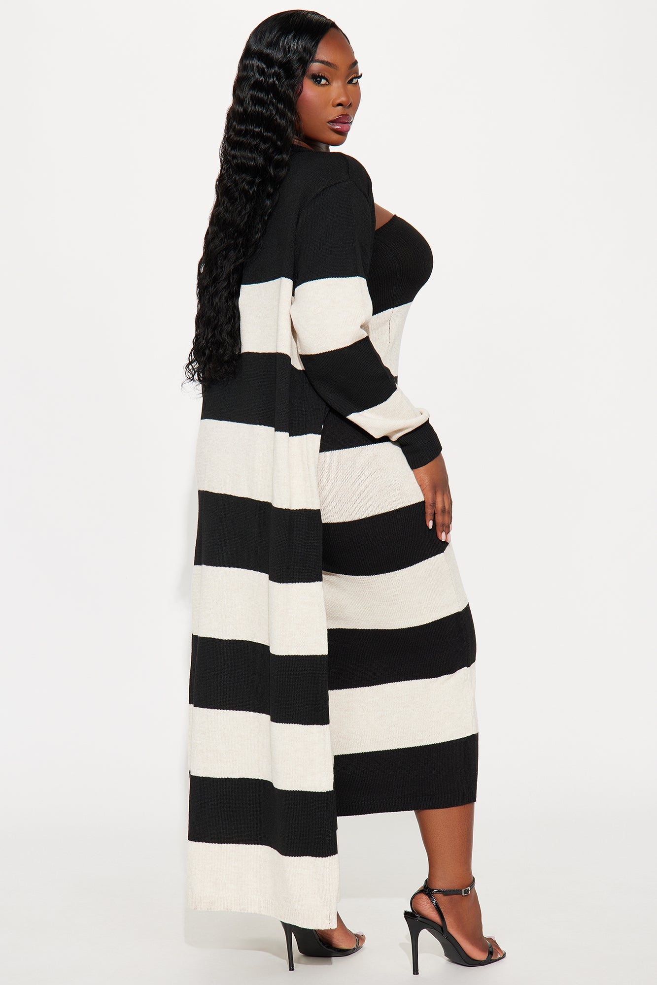 Boo Bae Striped Maxi Dress Set - Black/combo