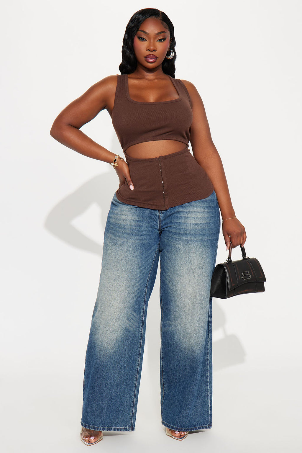 Liora Cut Out Ribbed Tank Top - Brown