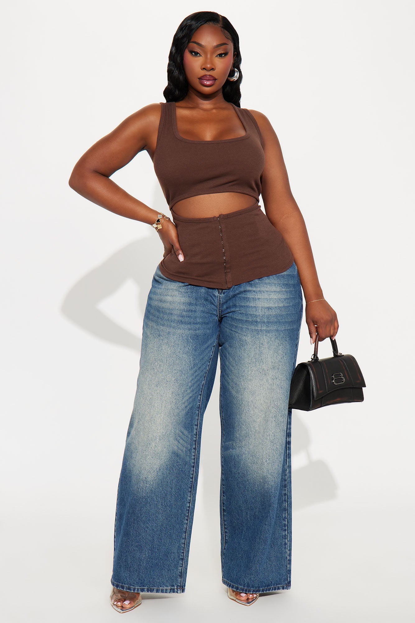 Liora Cut Out Ribbed Tank Top - Brown