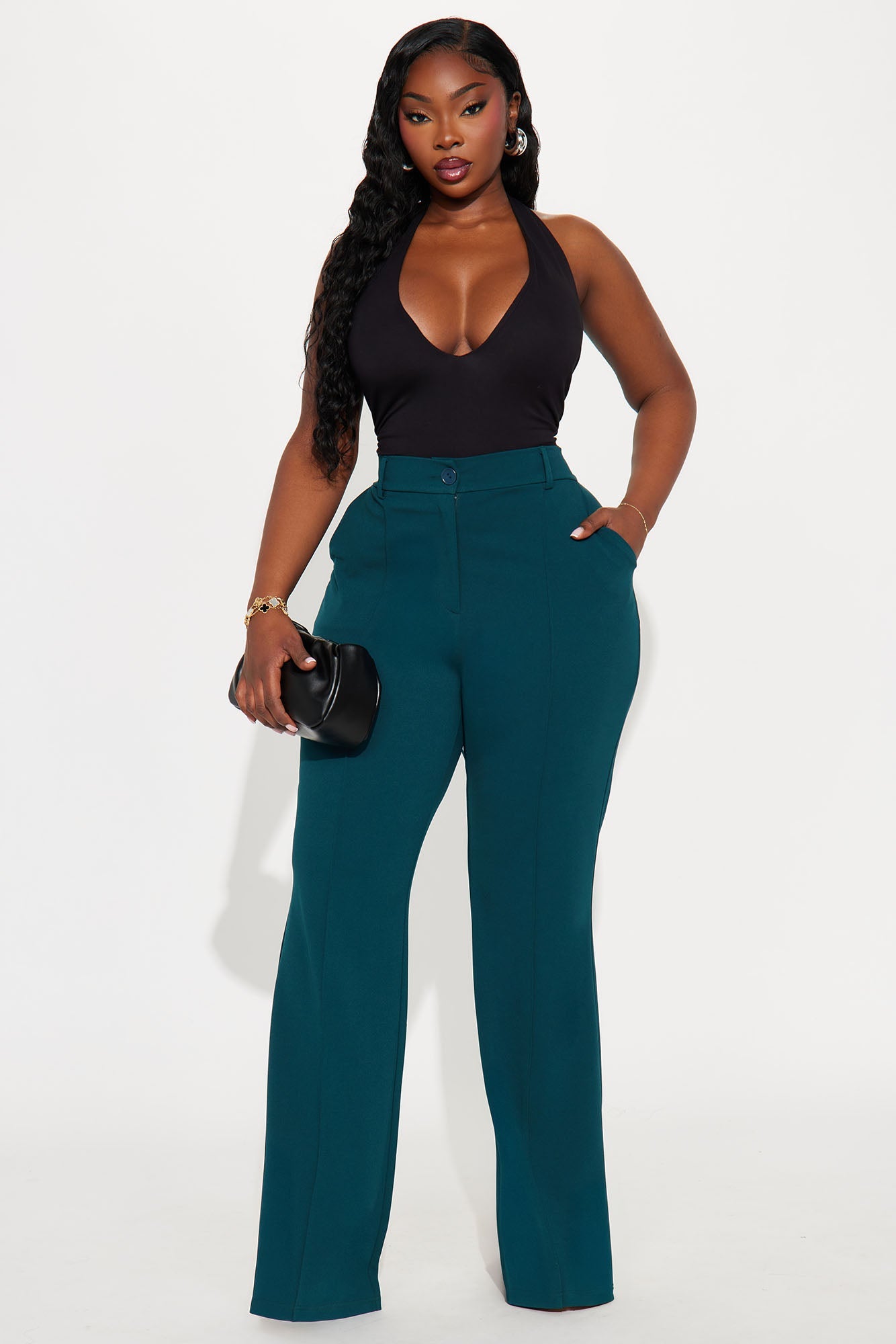Heidi Wide Leg Trouser Pant - Hunter Green