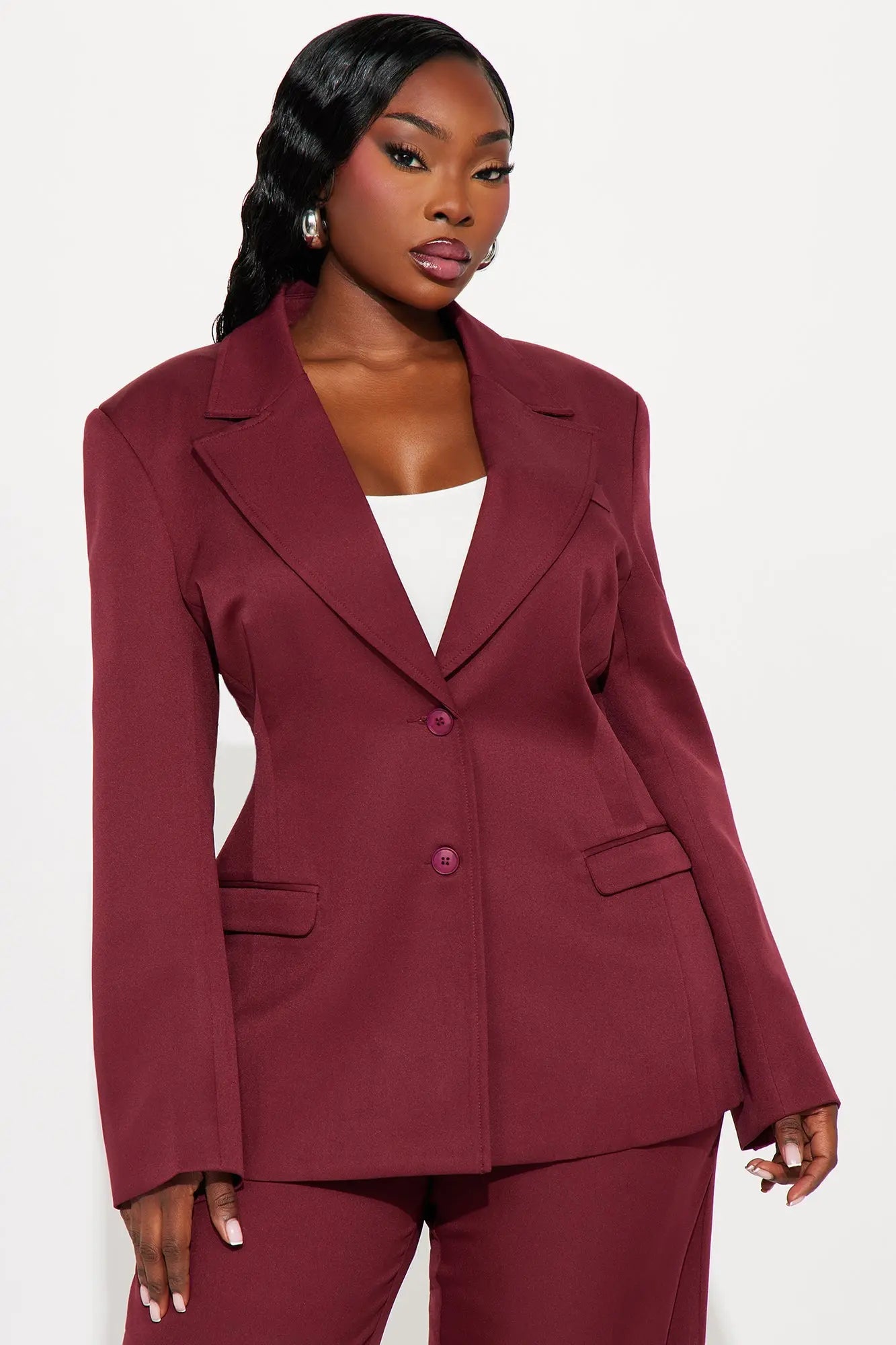 Kendall Hourglass Fitted Blazer - Burgundy 