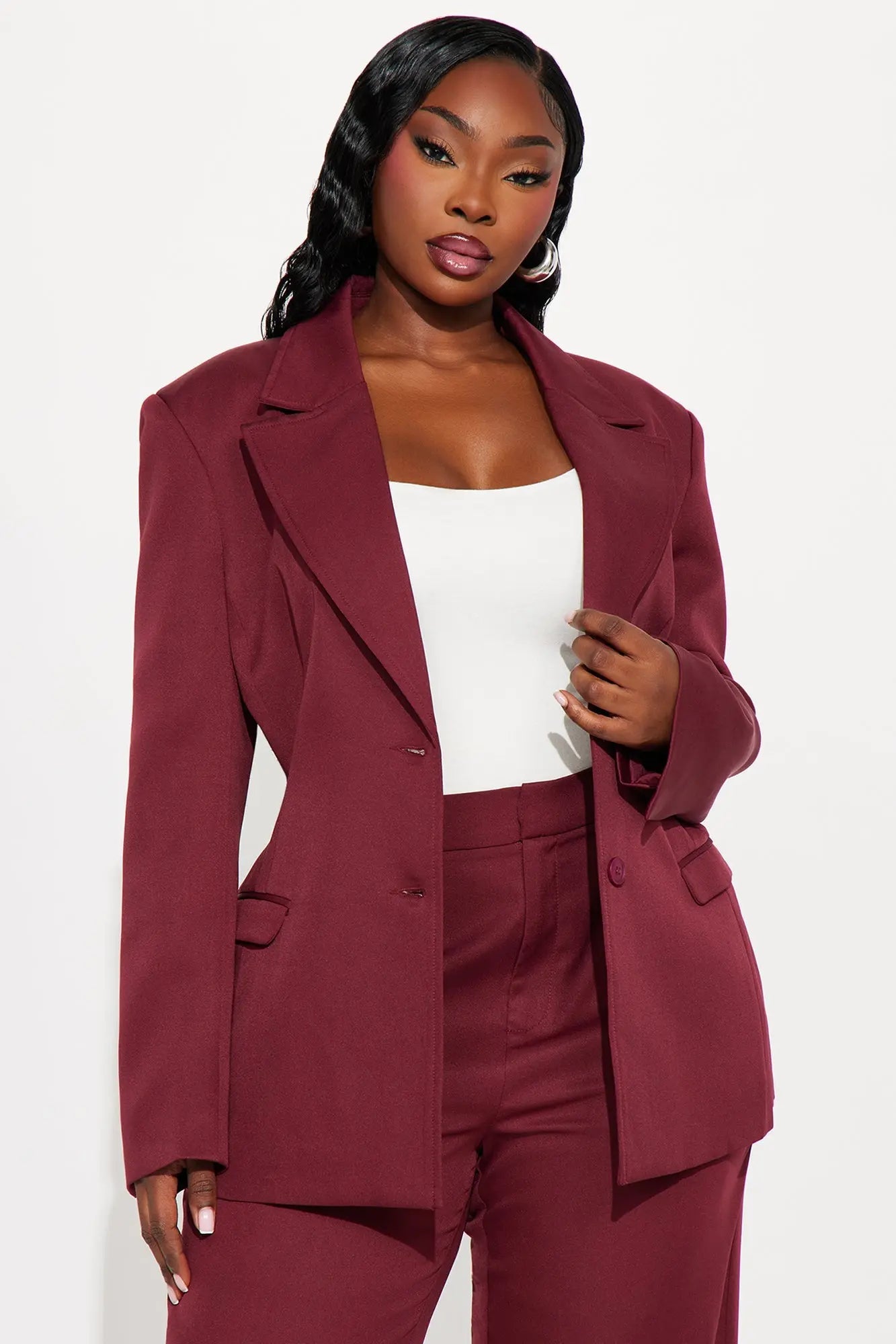 Kendall Hourglass Fitted Blazer - Burgundy 