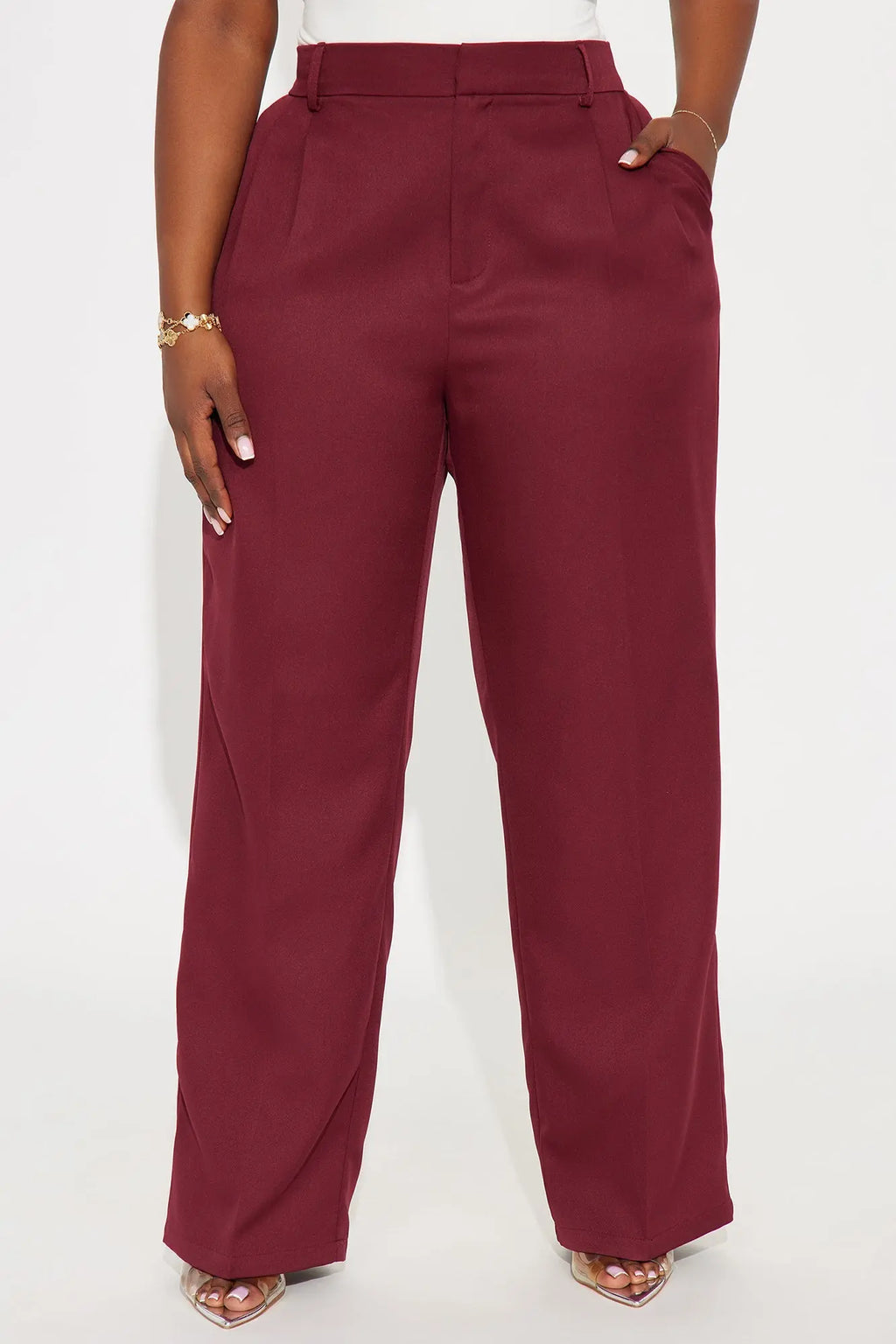 Kendall High Rise Trouser Pant - Burgundy 
