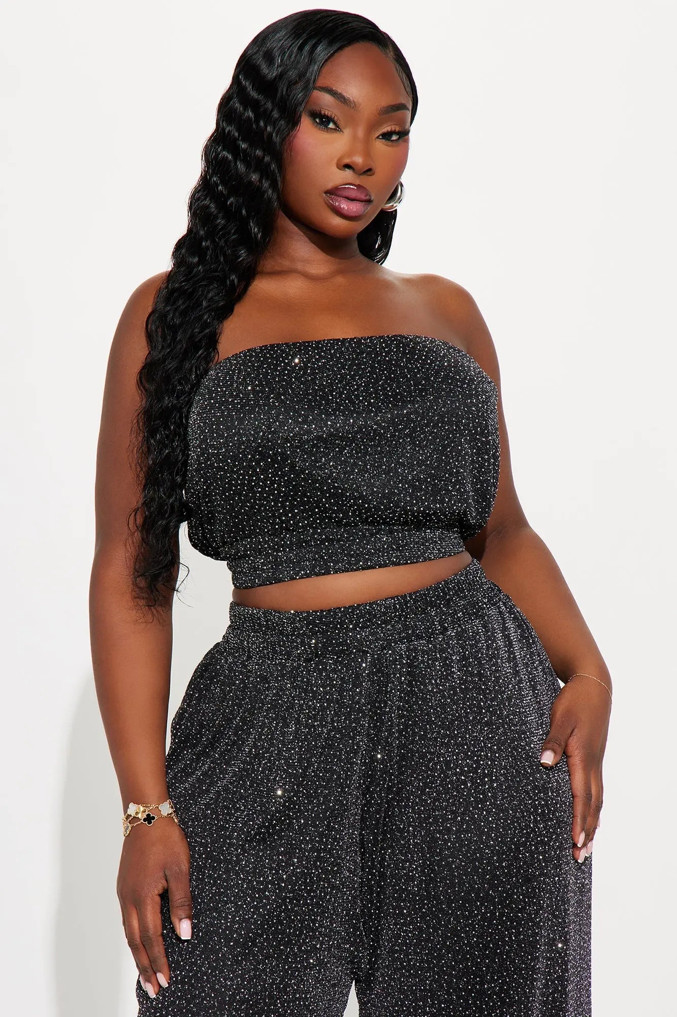 Sheena Rhinestone Mesh Pant Set - Black 
