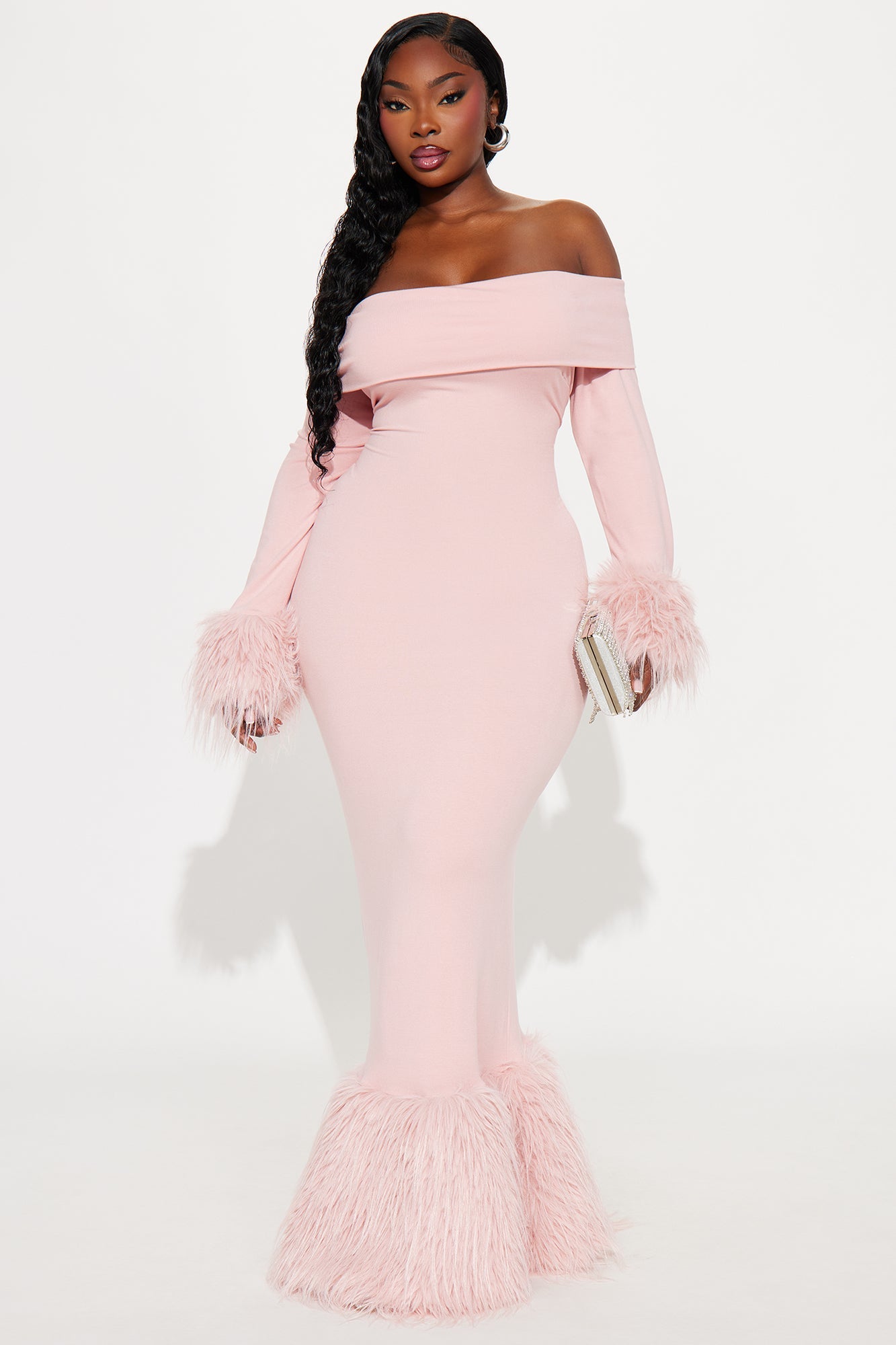 Soft Season Faux Fur Maxi Dress - Pink