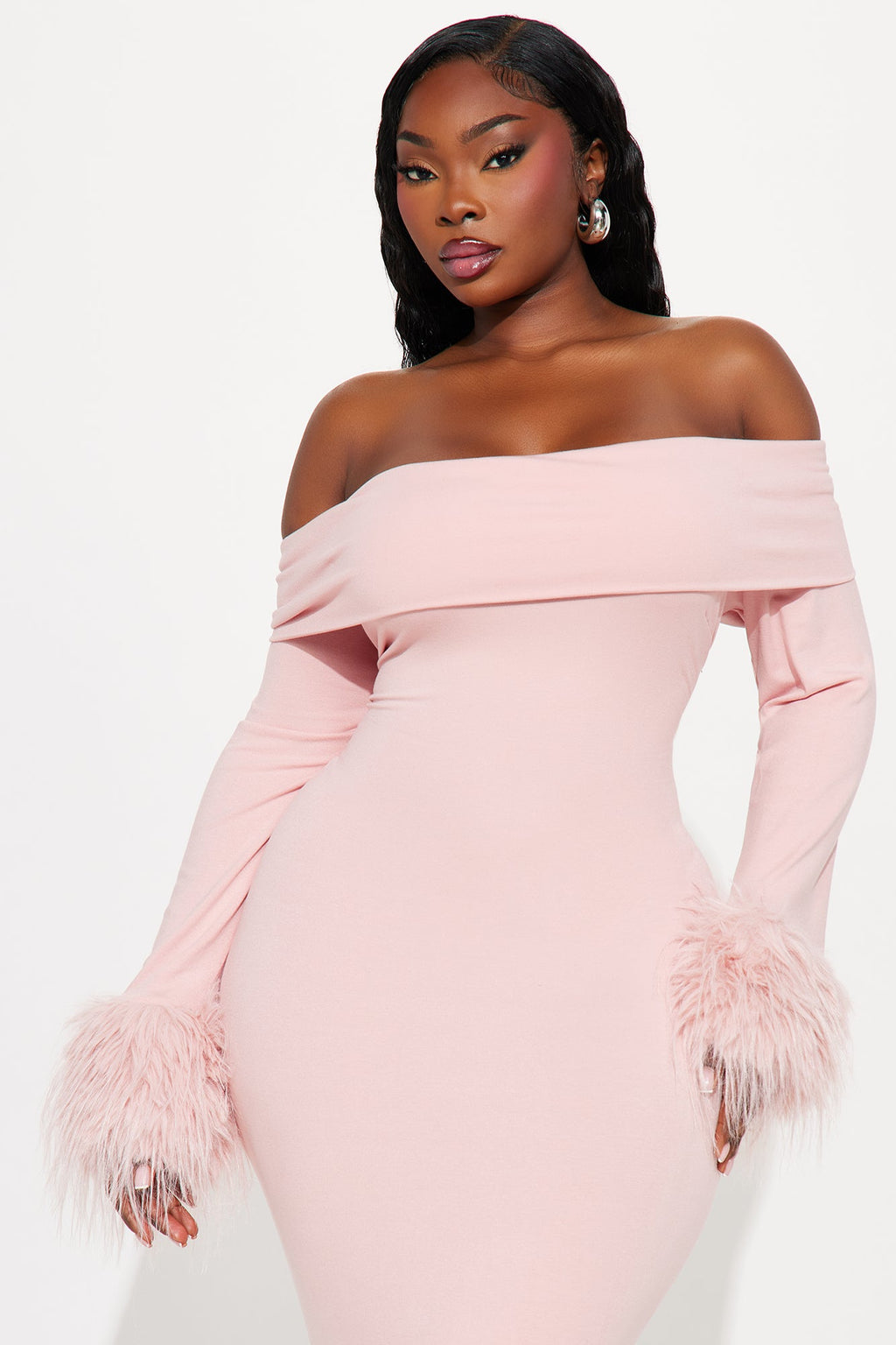 Soft Season Faux Fur Maxi Dress - Pink