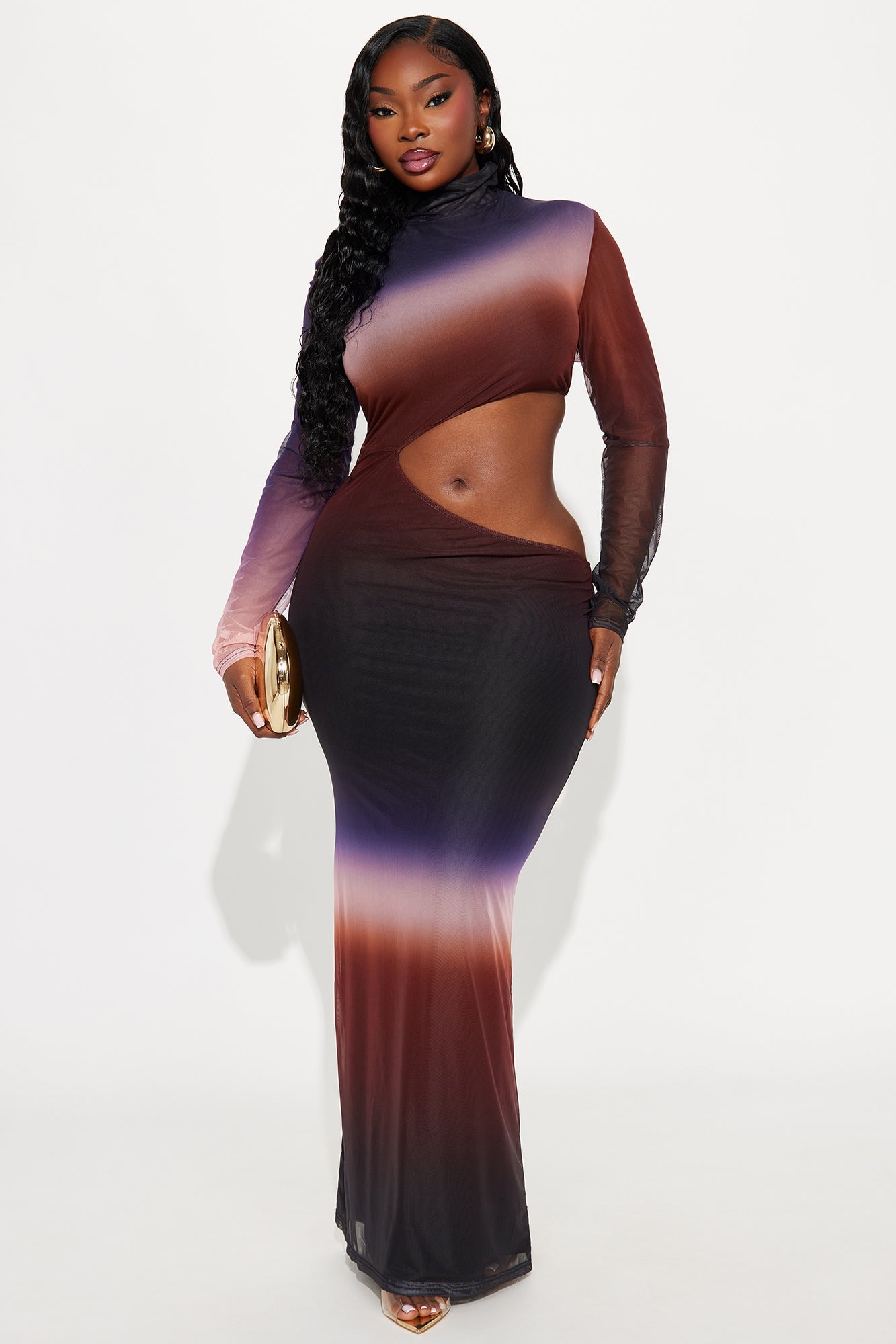 Malora Ombre Mesh Maxi Dress - Rust/combo