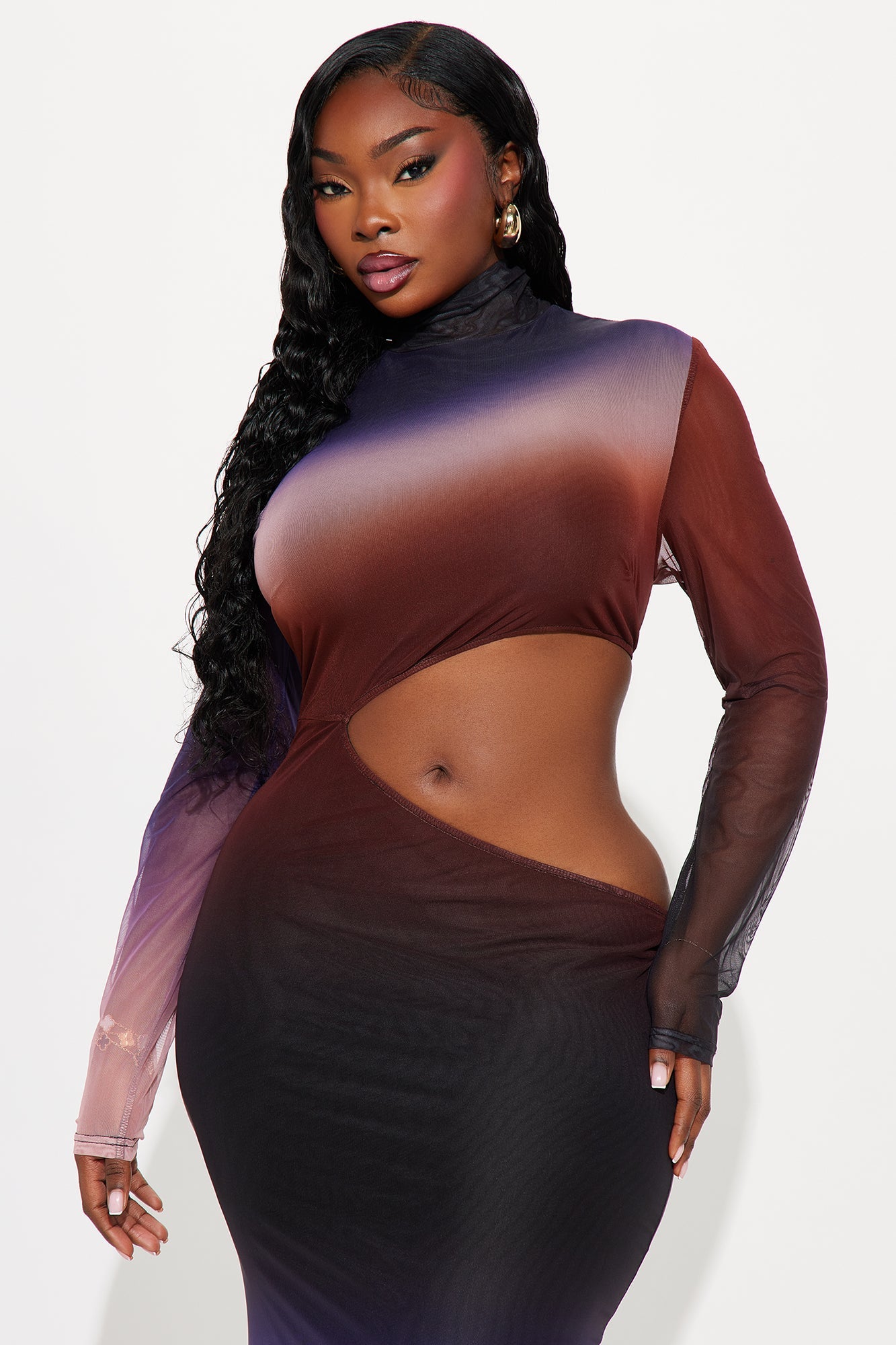 Malora Ombre Mesh Maxi Dress - Rust/combo