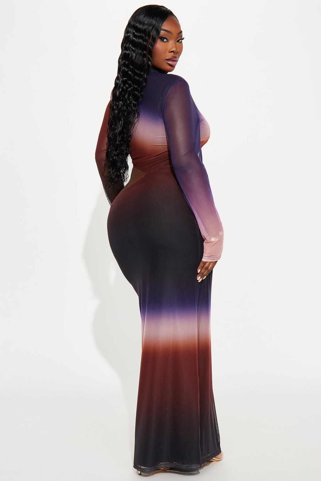 Malora Ombre Mesh Maxi Dress - Rust/combo