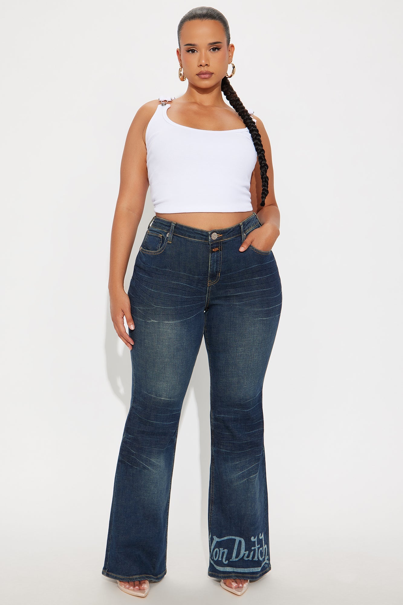 Von Dutch Tinted Low Rise Flare Jeans - Vintage Wash
