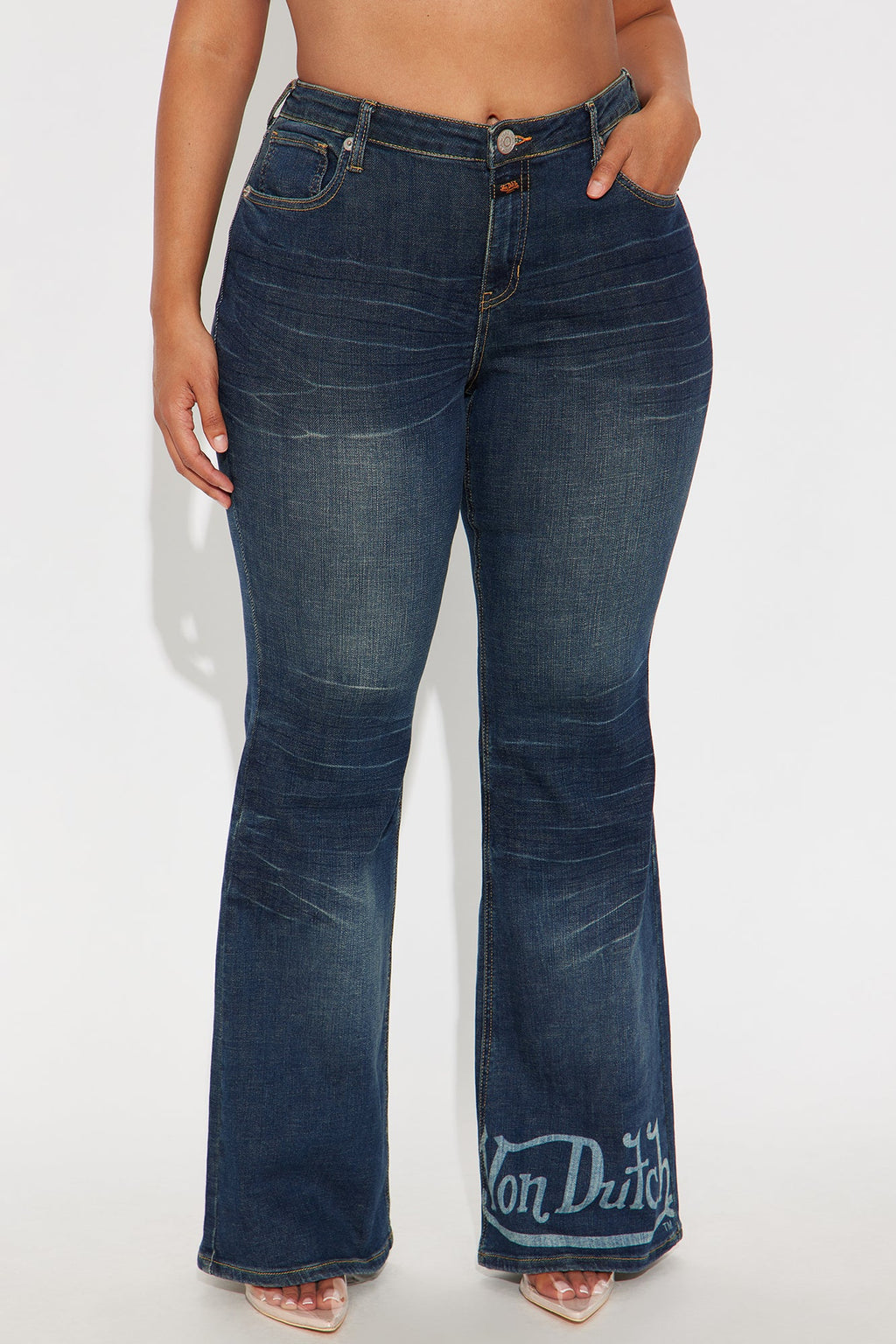 Von Dutch Tinted Low Rise Flare Jeans - Vintage Wash