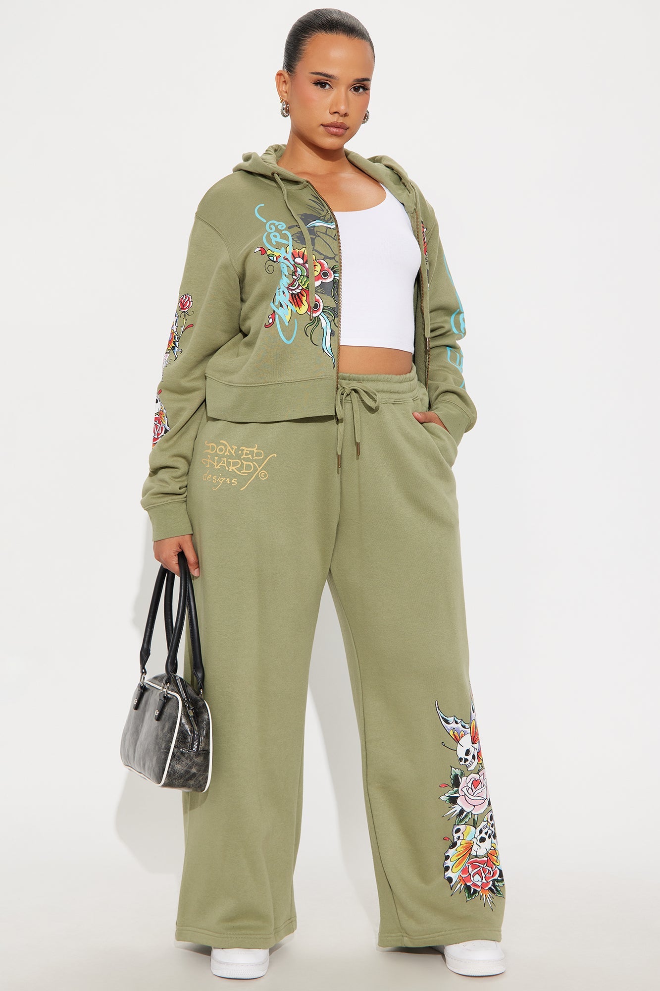 Ed Hardy Butterfly Zip Front Hoodie - Sage