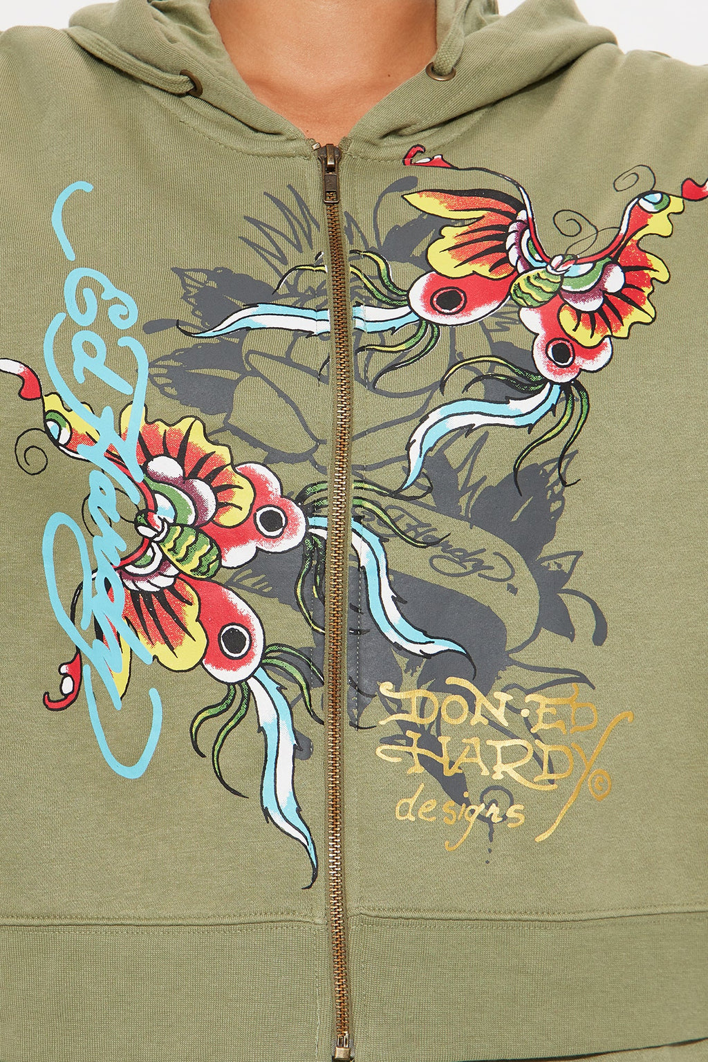 Ed Hardy Butterfly Zip Front Hoodie - Sage