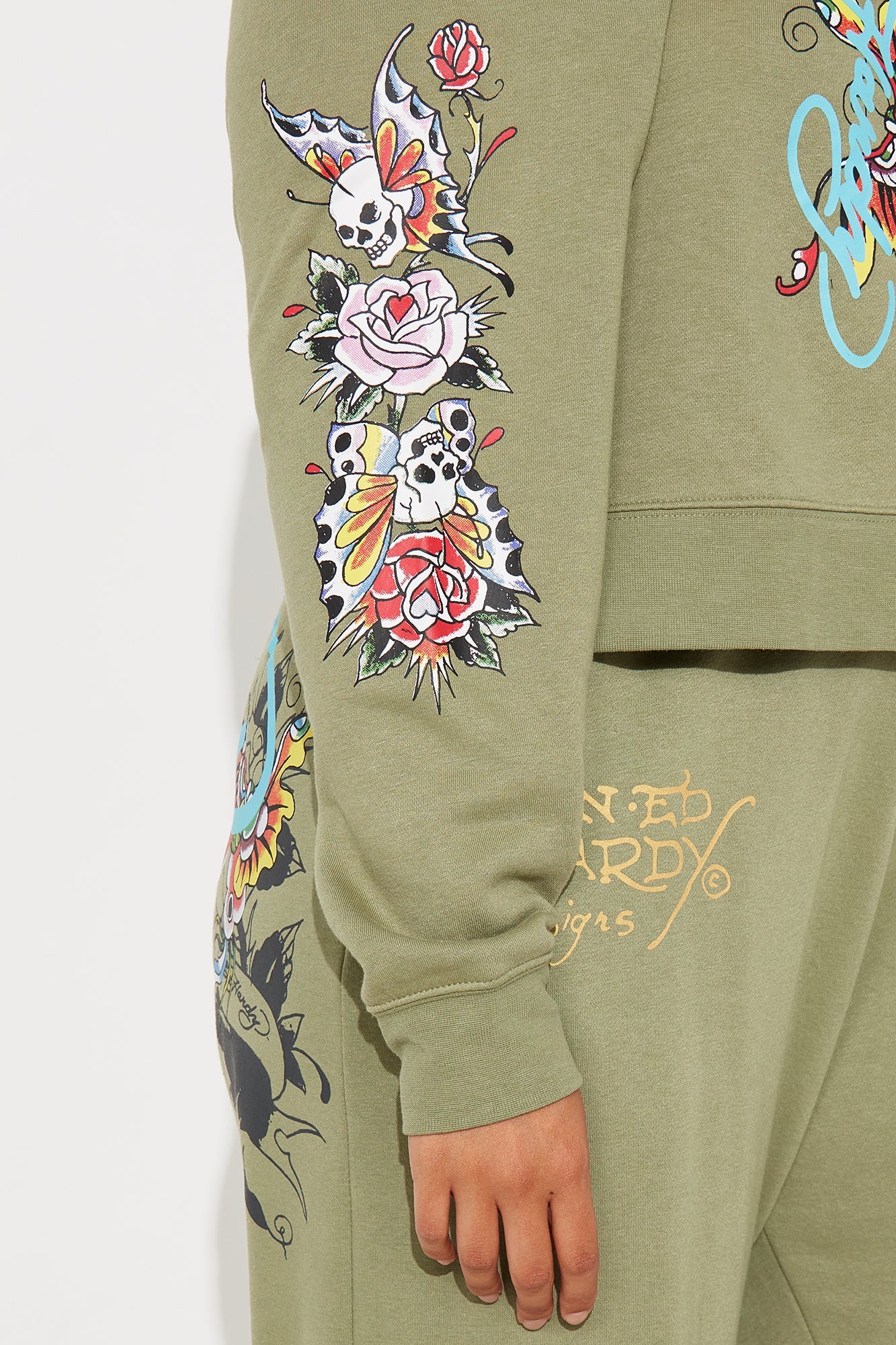 Ed Hardy Butterfly Zip Front Hoodie - Sage