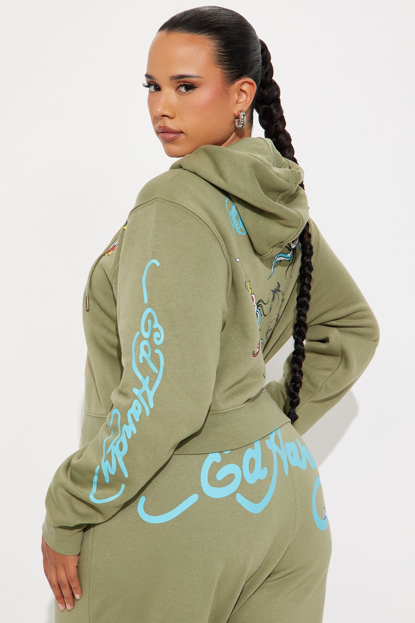 Ed Hardy Butterfly Zip Front Hoodie - Sage