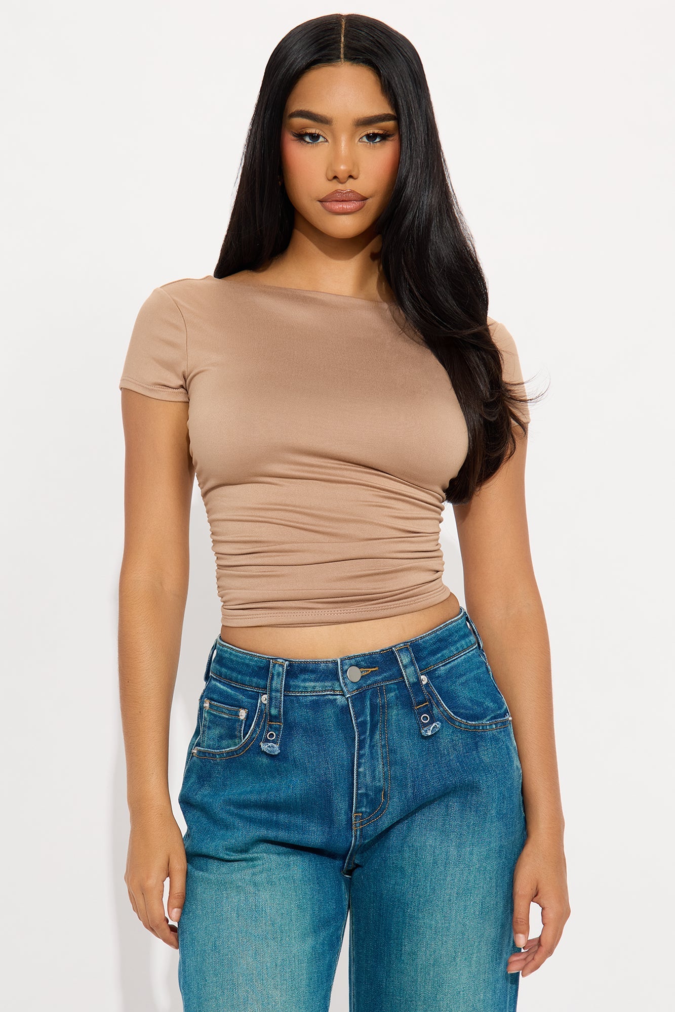 Jackie Ruched Double Lined Top - Mocha
