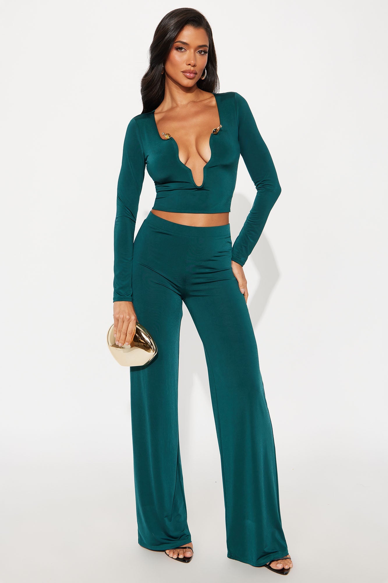 Alejandra Wide Leg Pant Set - Hunter Green