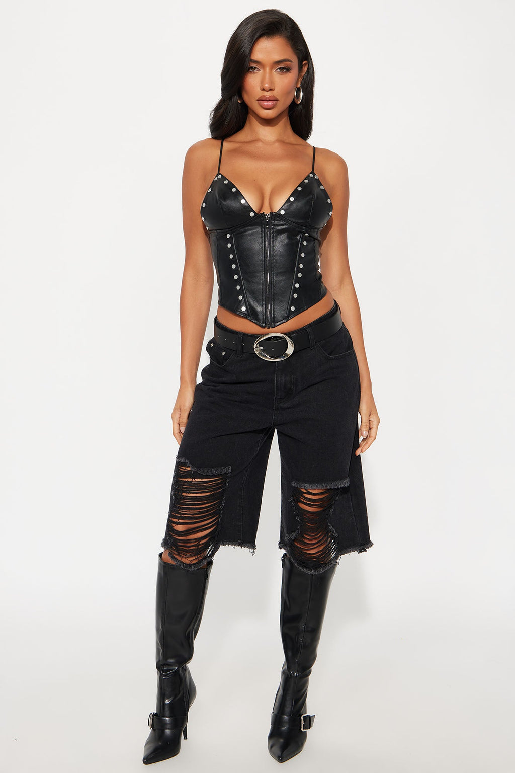All Of Me Faux Leather Corset Top - Black