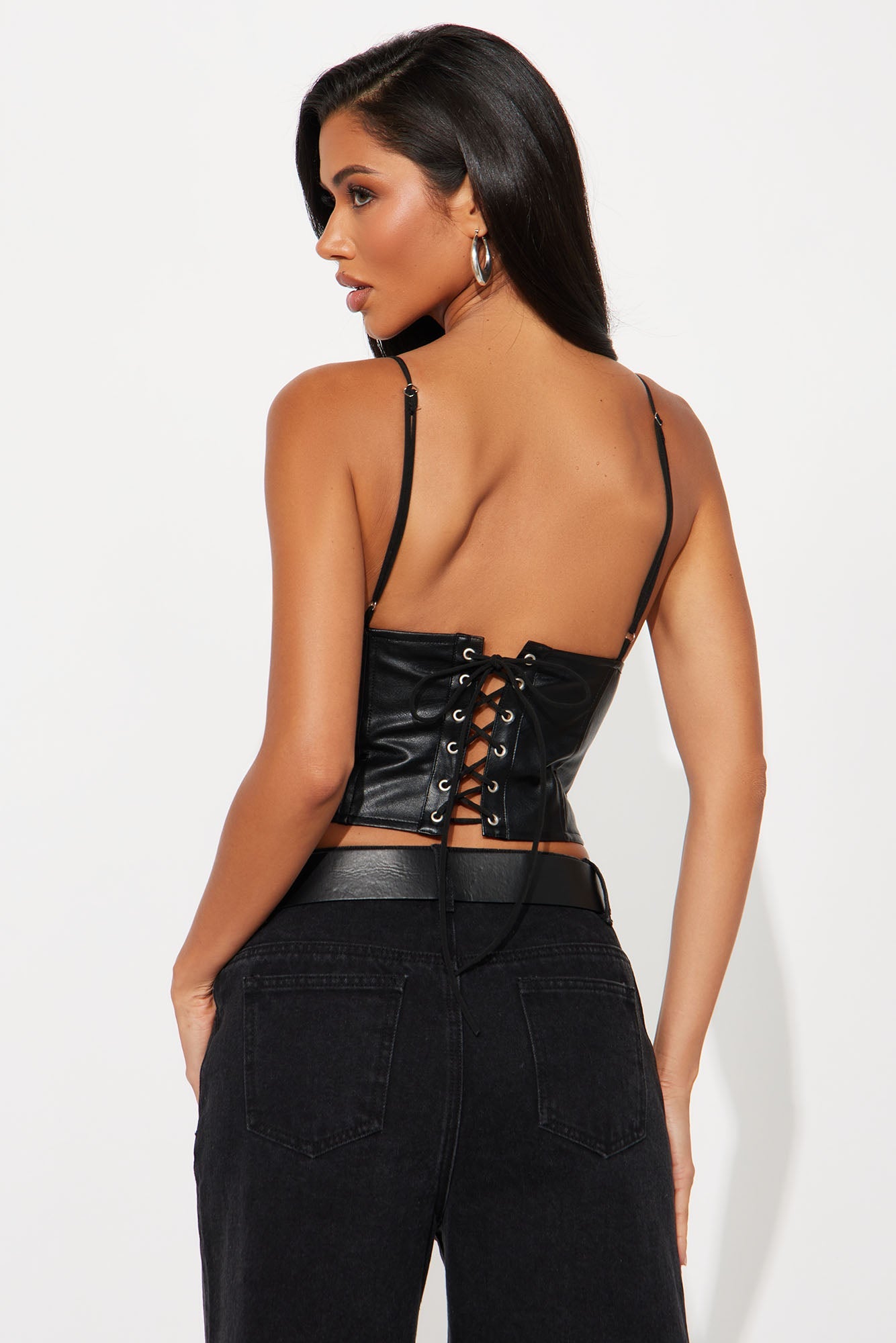 All Of Me Faux Leather Corset Top - Black