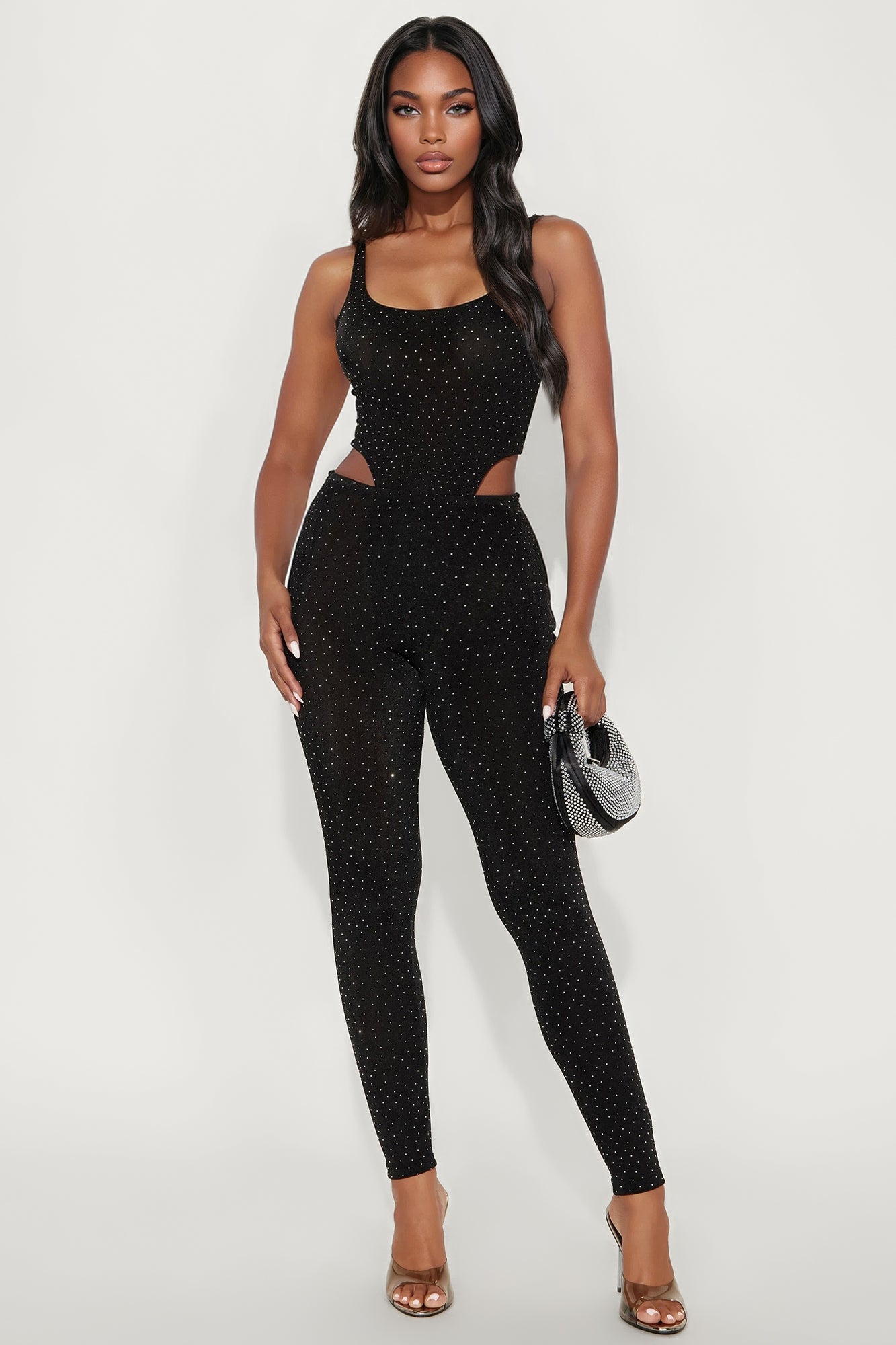 Bella Rhinestone Bodysuit Pant Set - Black