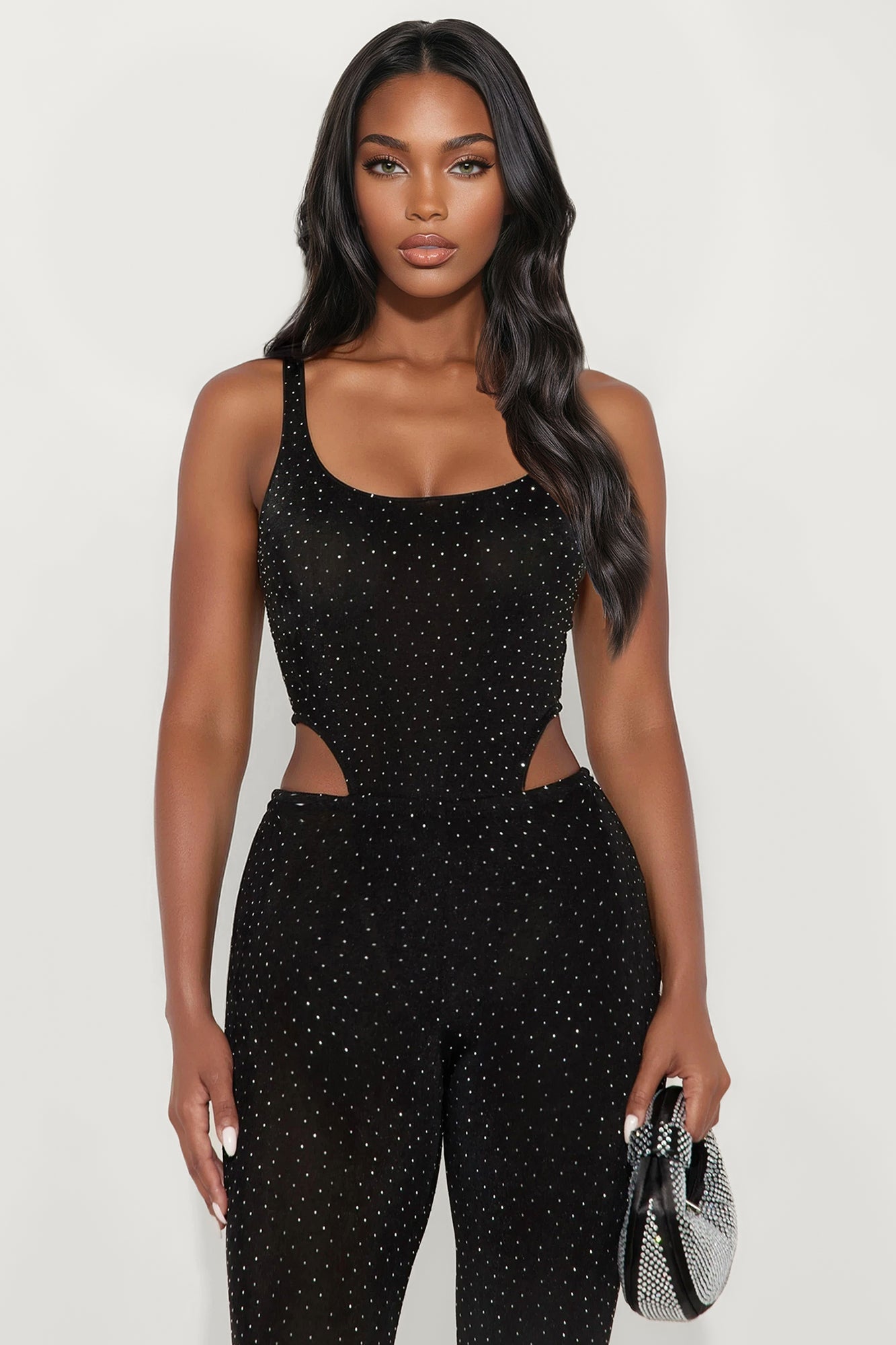 Bella Rhinestone Bodysuit Pant Set - Black