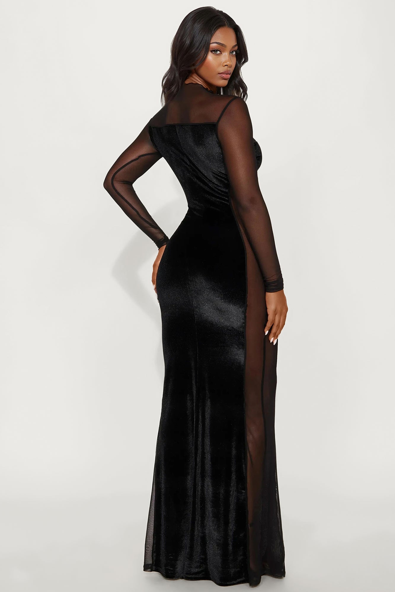 Alicia Velvet Mesh Maxi Dress - Black