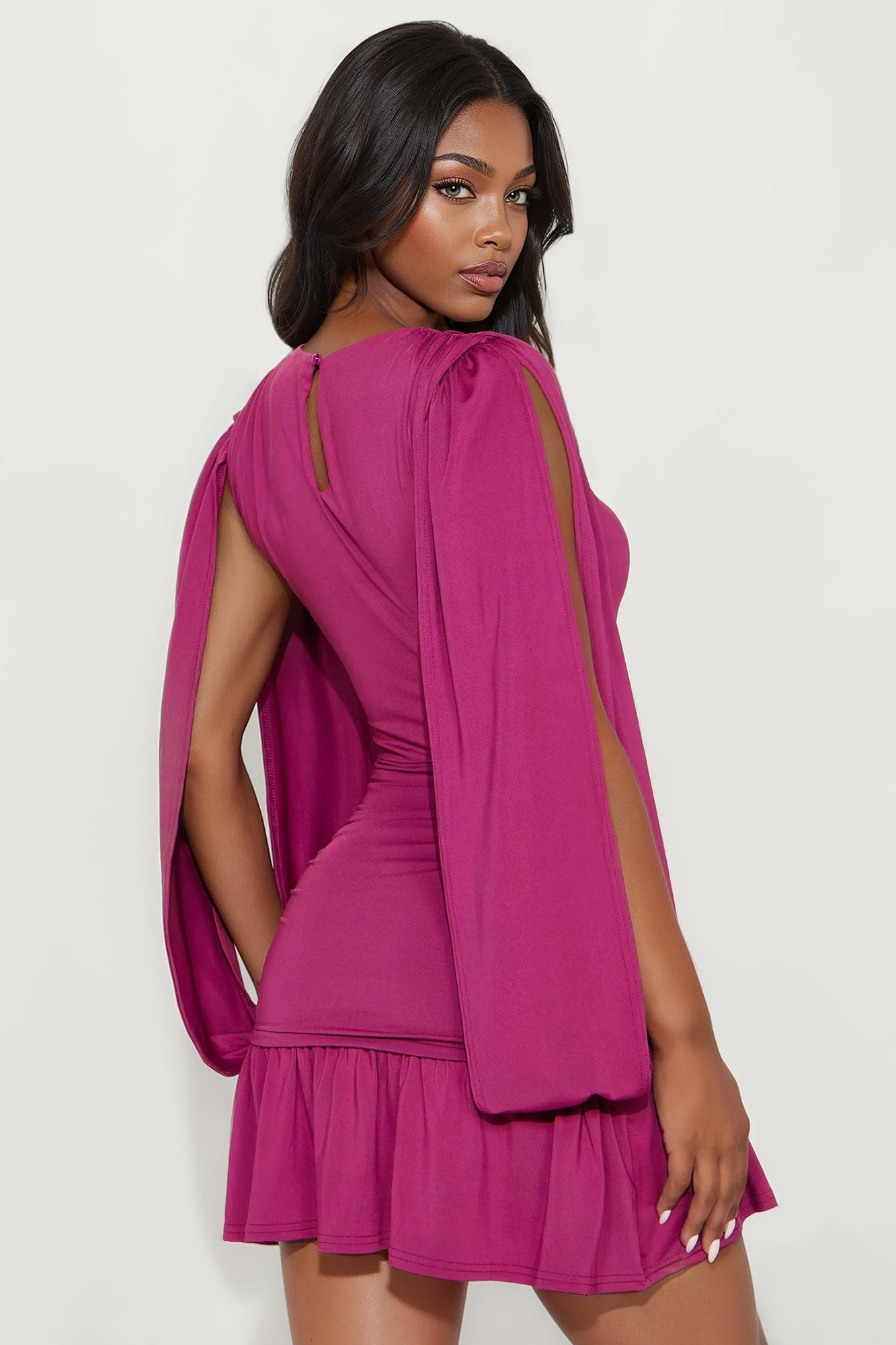 Glossy Smile Ruched Mini Dress - Magenta