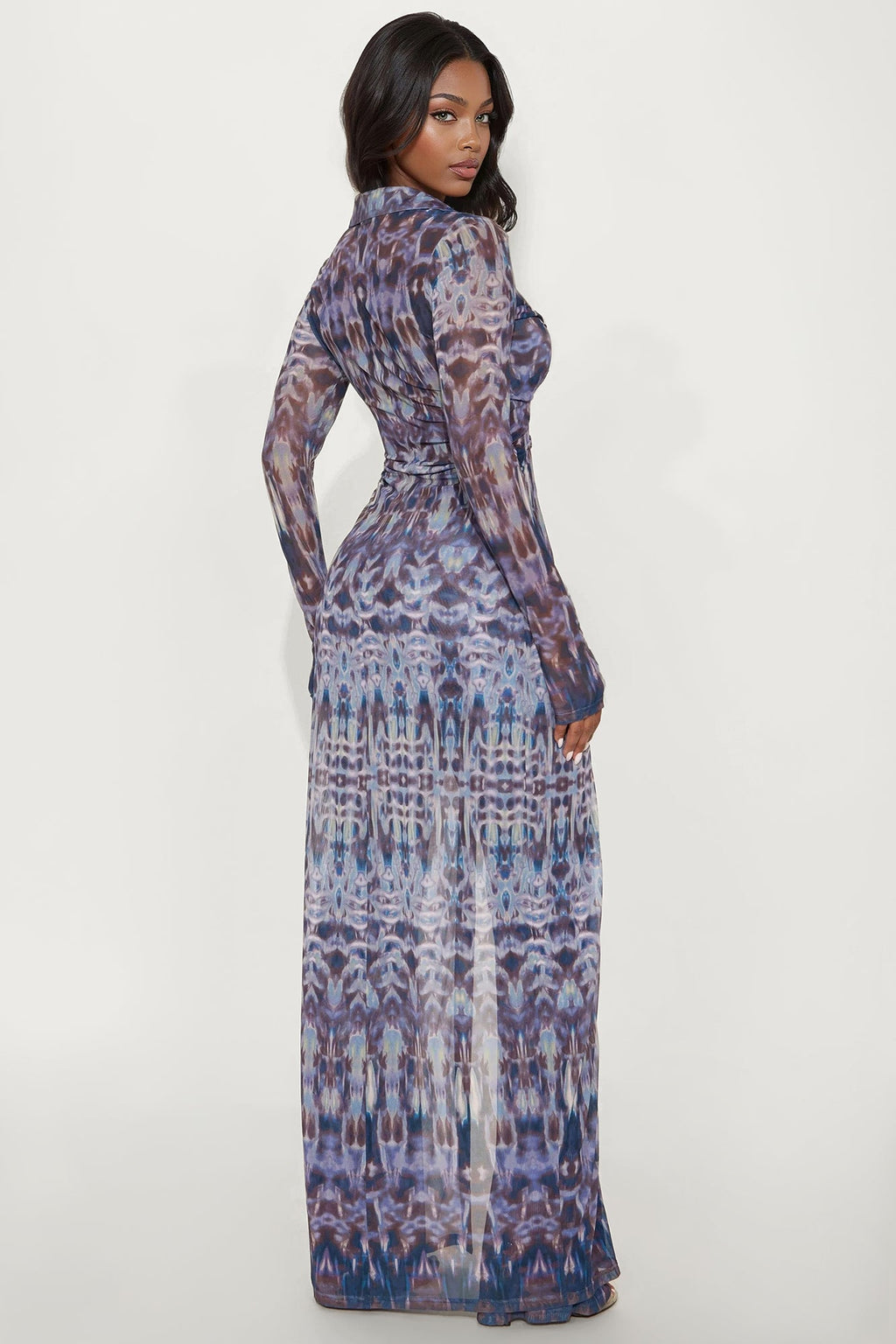 Elise Flowy Shirt And Mesh Pant Set - Plum 