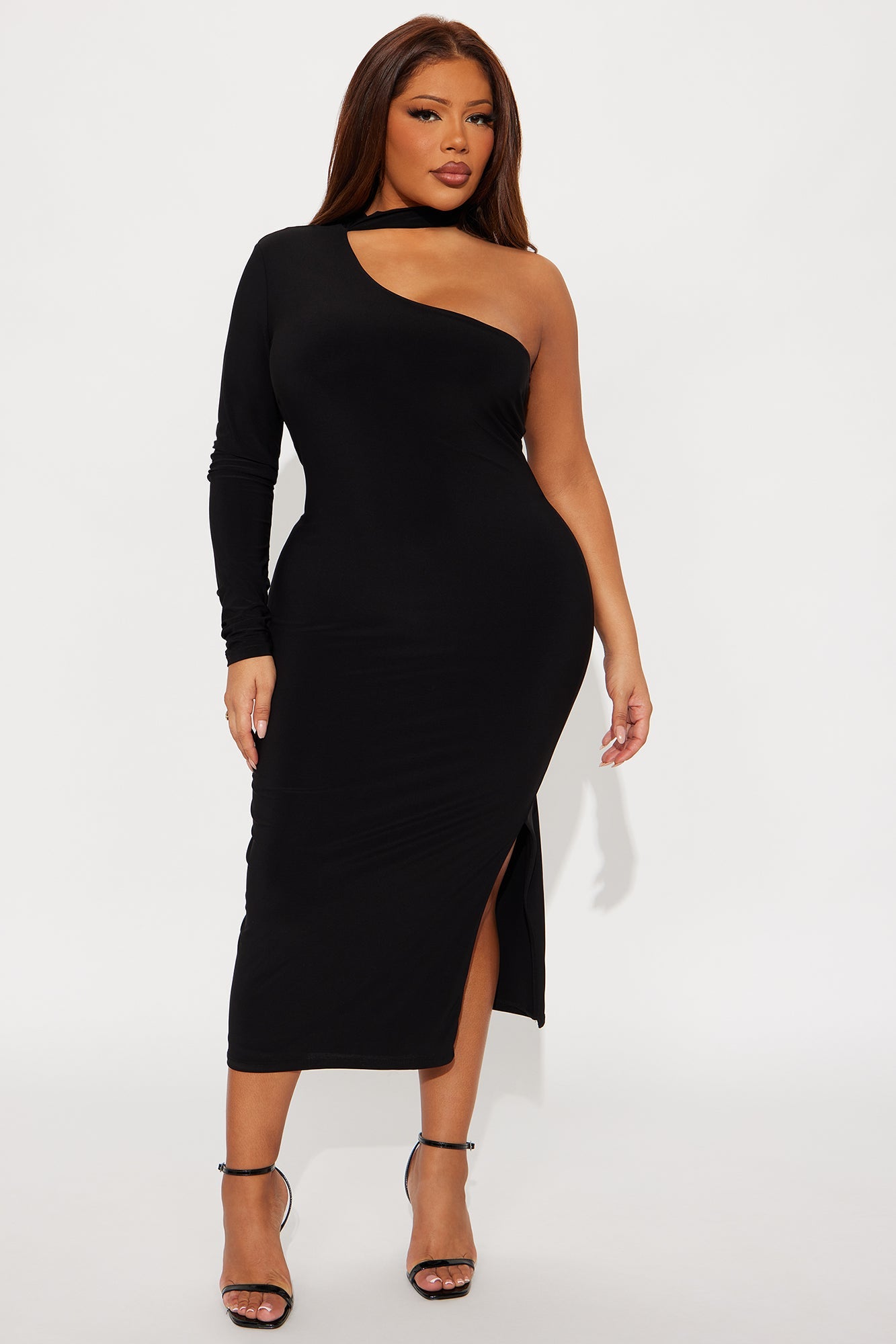 Gleaming One Shoulder Mini Dress - Black
