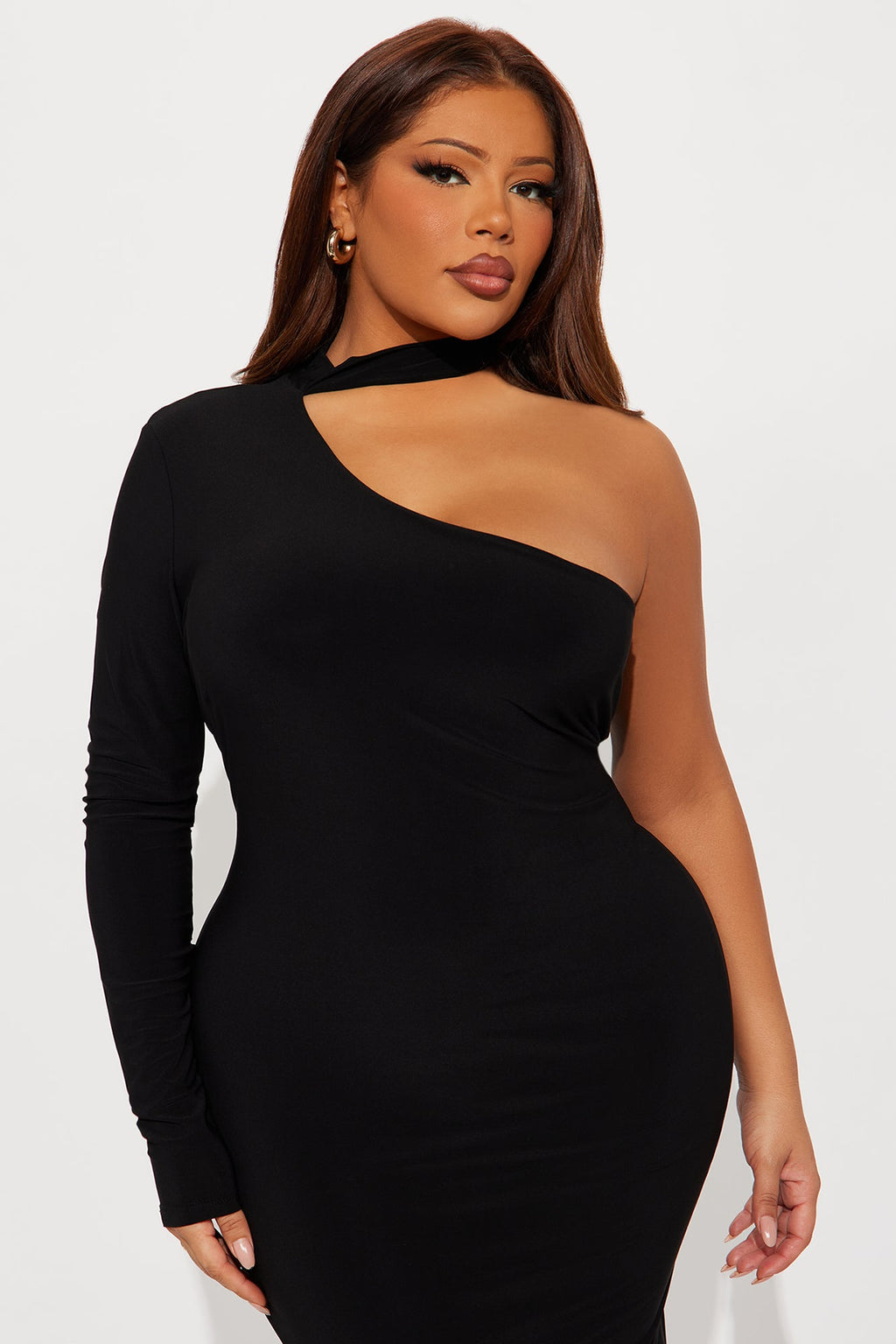 Gleaming One Shoulder Mini Dress - Black