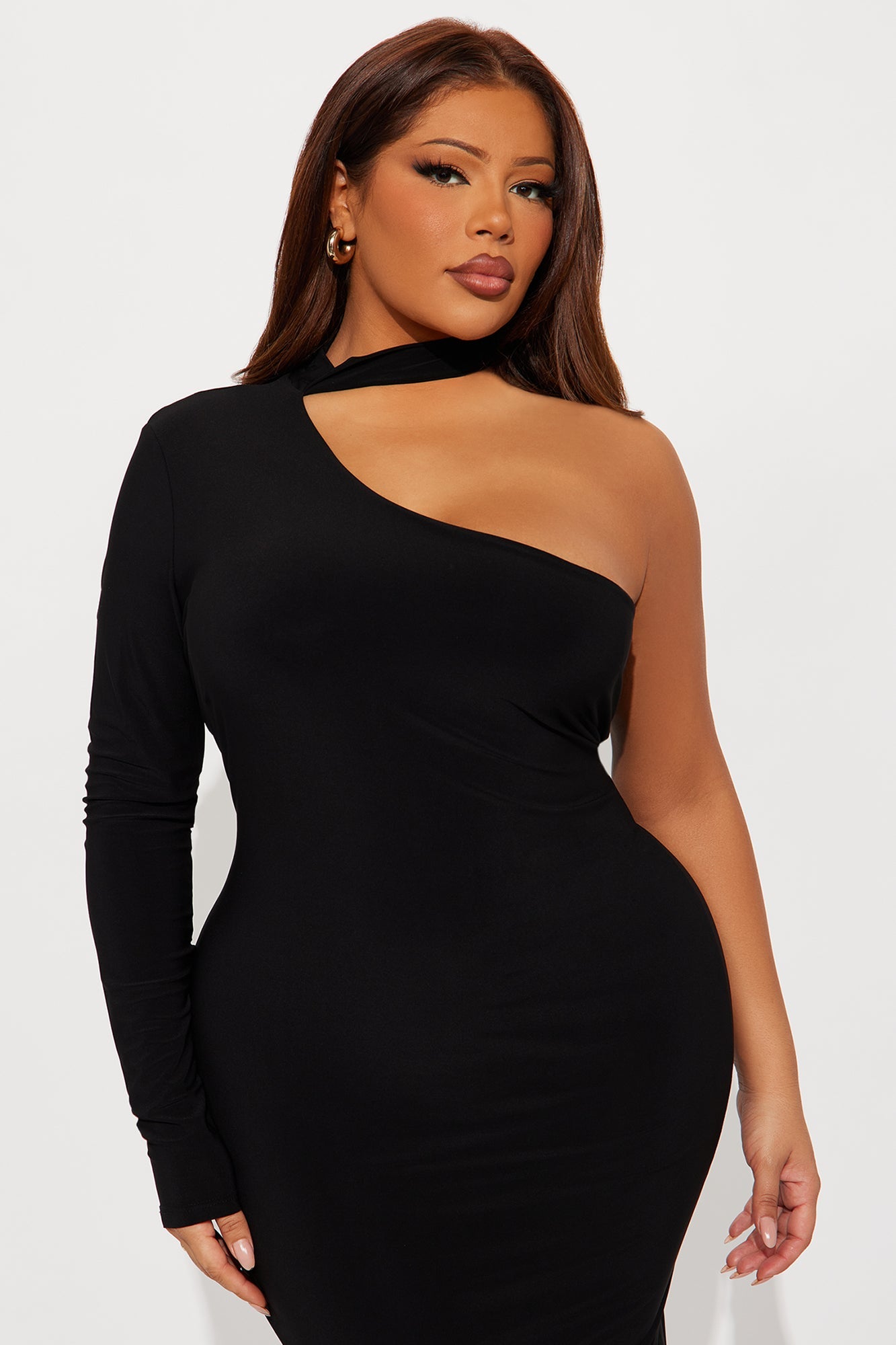 Gleaming One Shoulder Mini Dress - Black