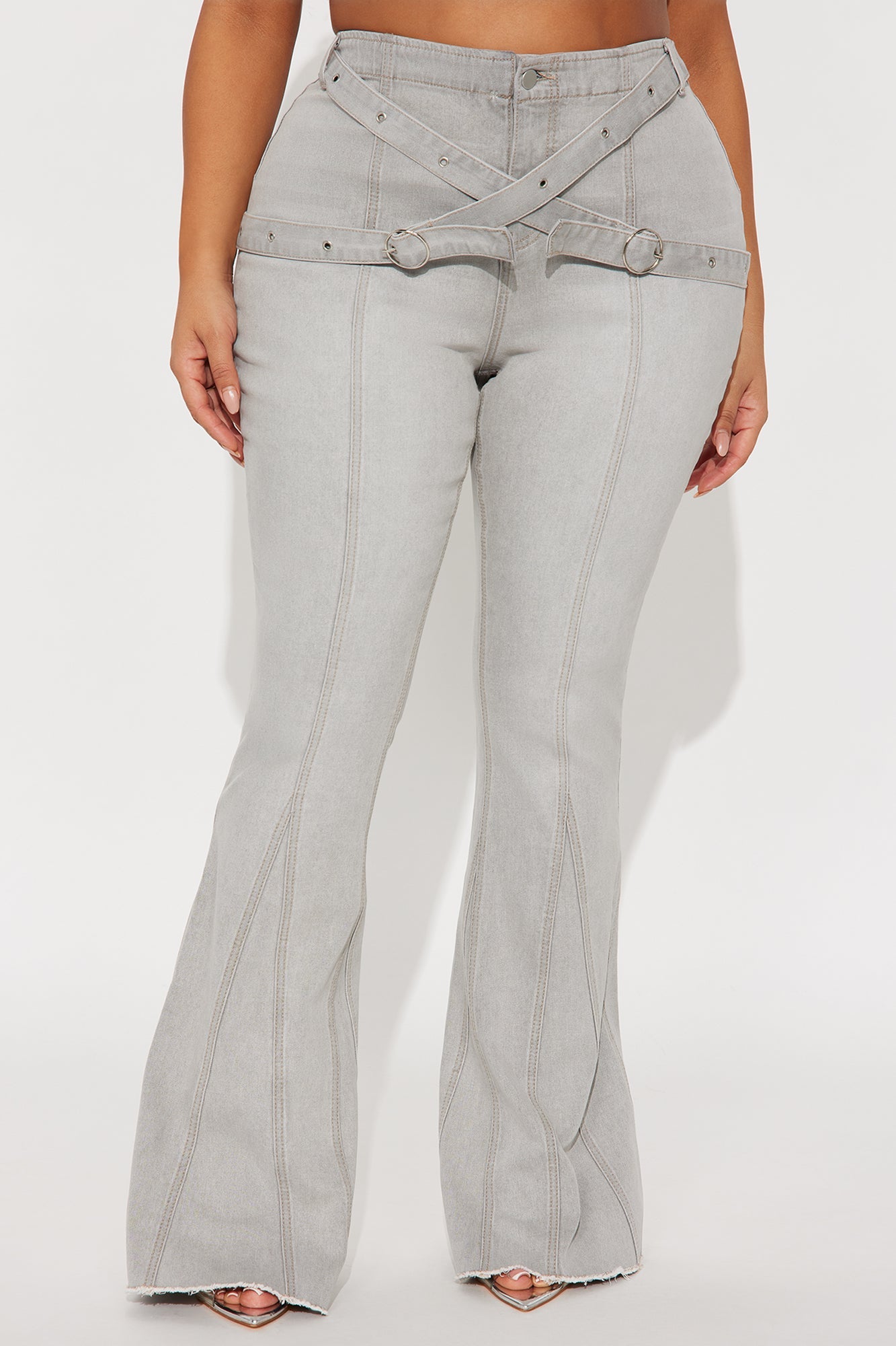Meet Me Later Soft Stretch Flare Jeans - Grey