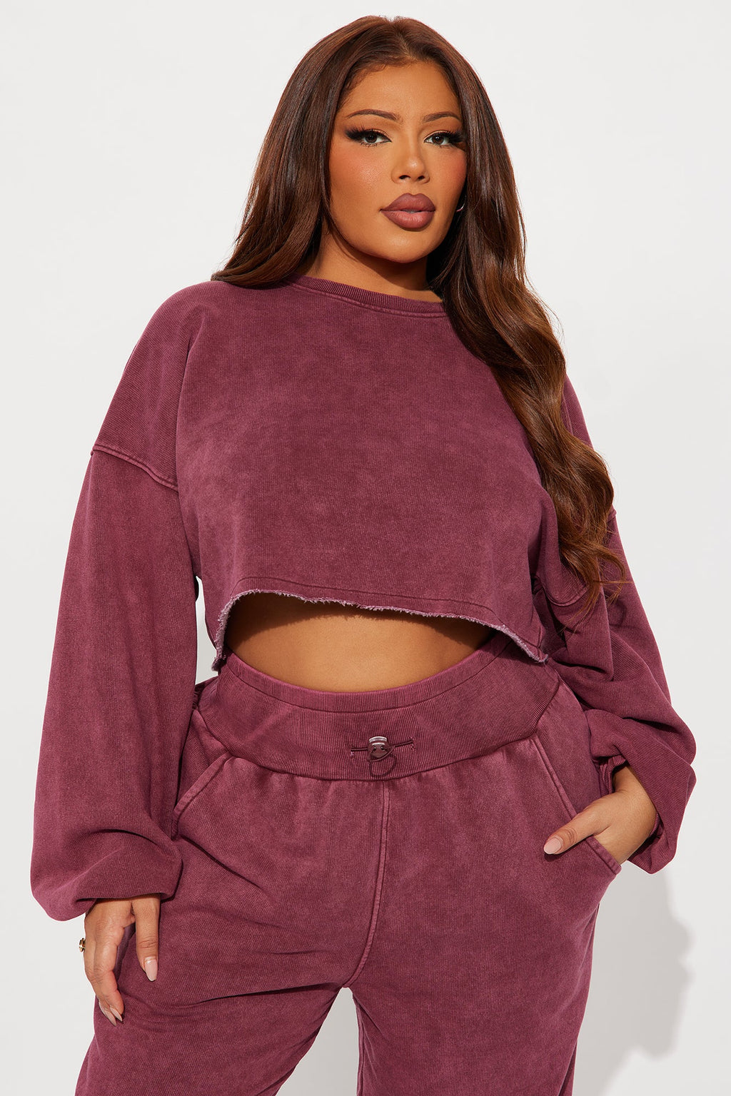 Feeling Good Fleece Jogger Set - Burgundy