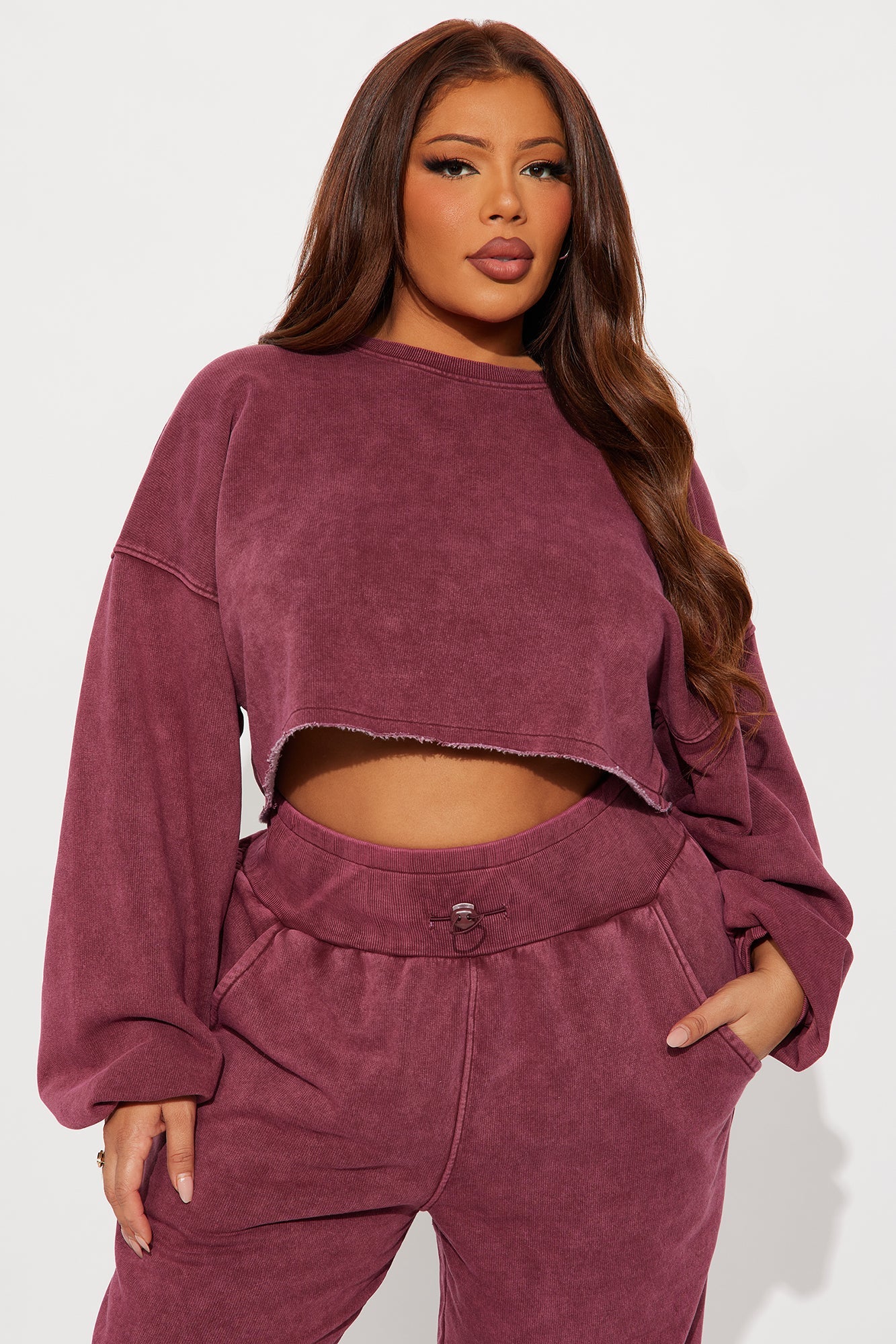Feeling Good Fleece Jogger Set - Burgundy