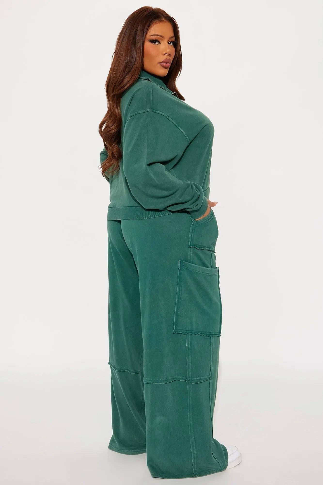 Come And Go Quarter Zip Washed Pant Set - Hunter 