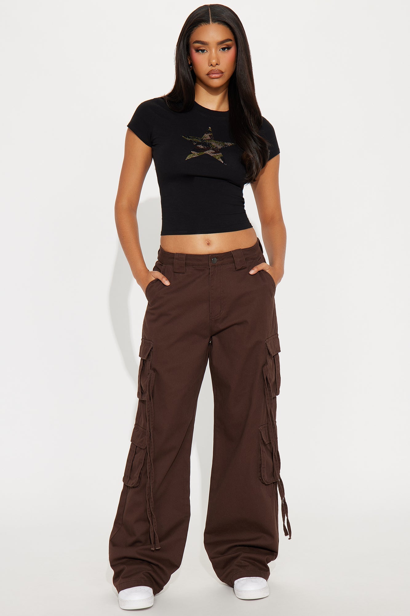 Golden Hour Wide Leg Cargo Pant - Chocolate