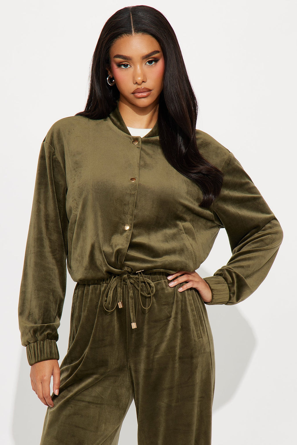 Smooth Moovin' Velvet Pant Set - Olive