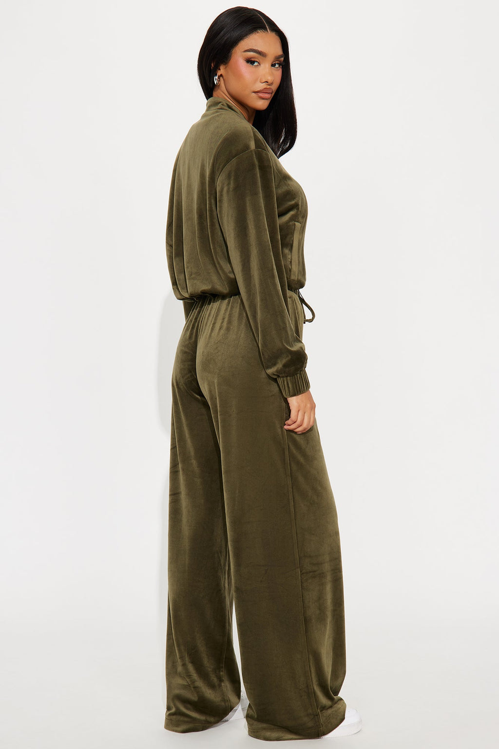 Smooth Moovin' Velvet Pant Set - Olive