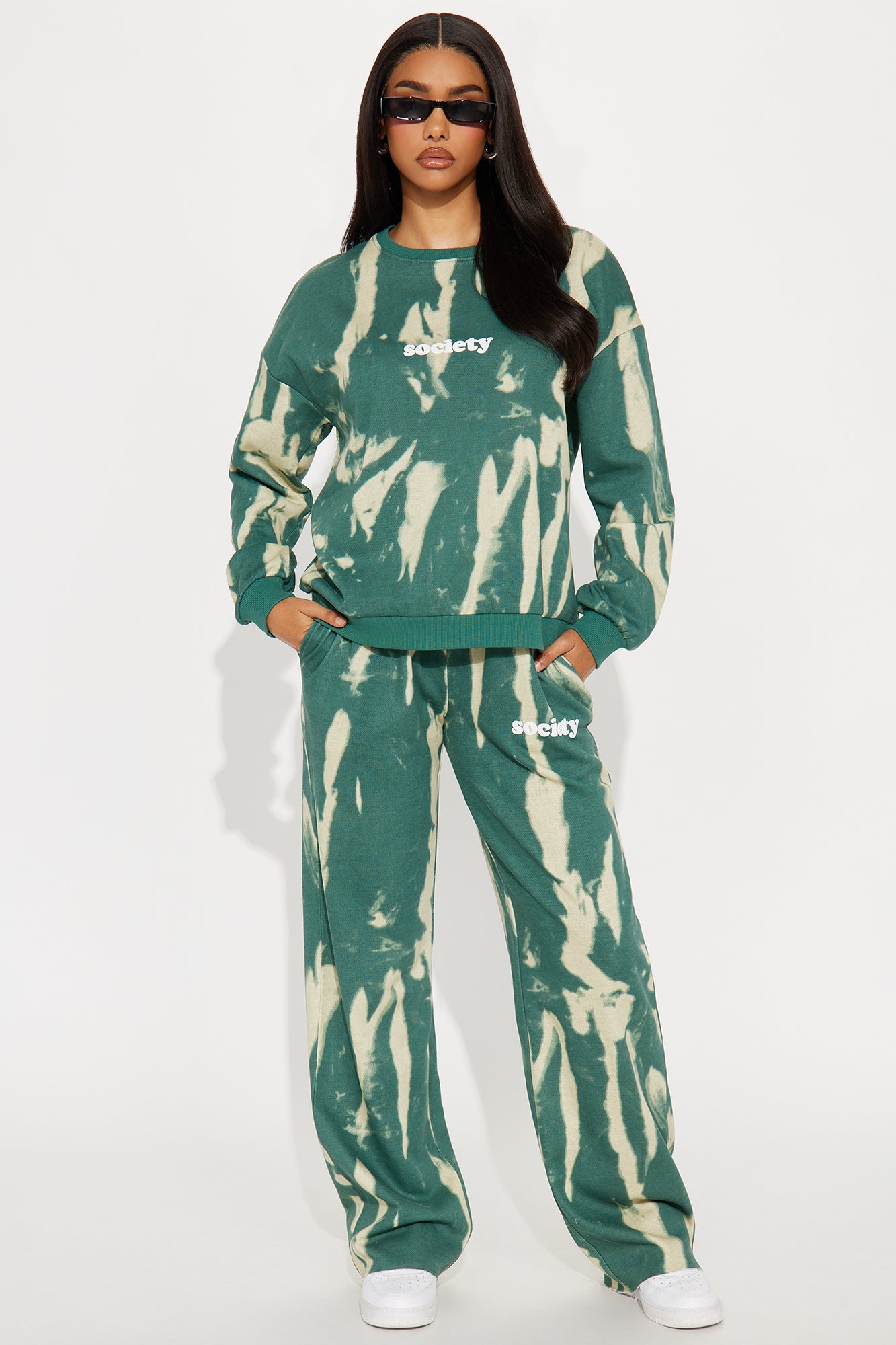 Society Ties Fleece Pant Set - Green/combo