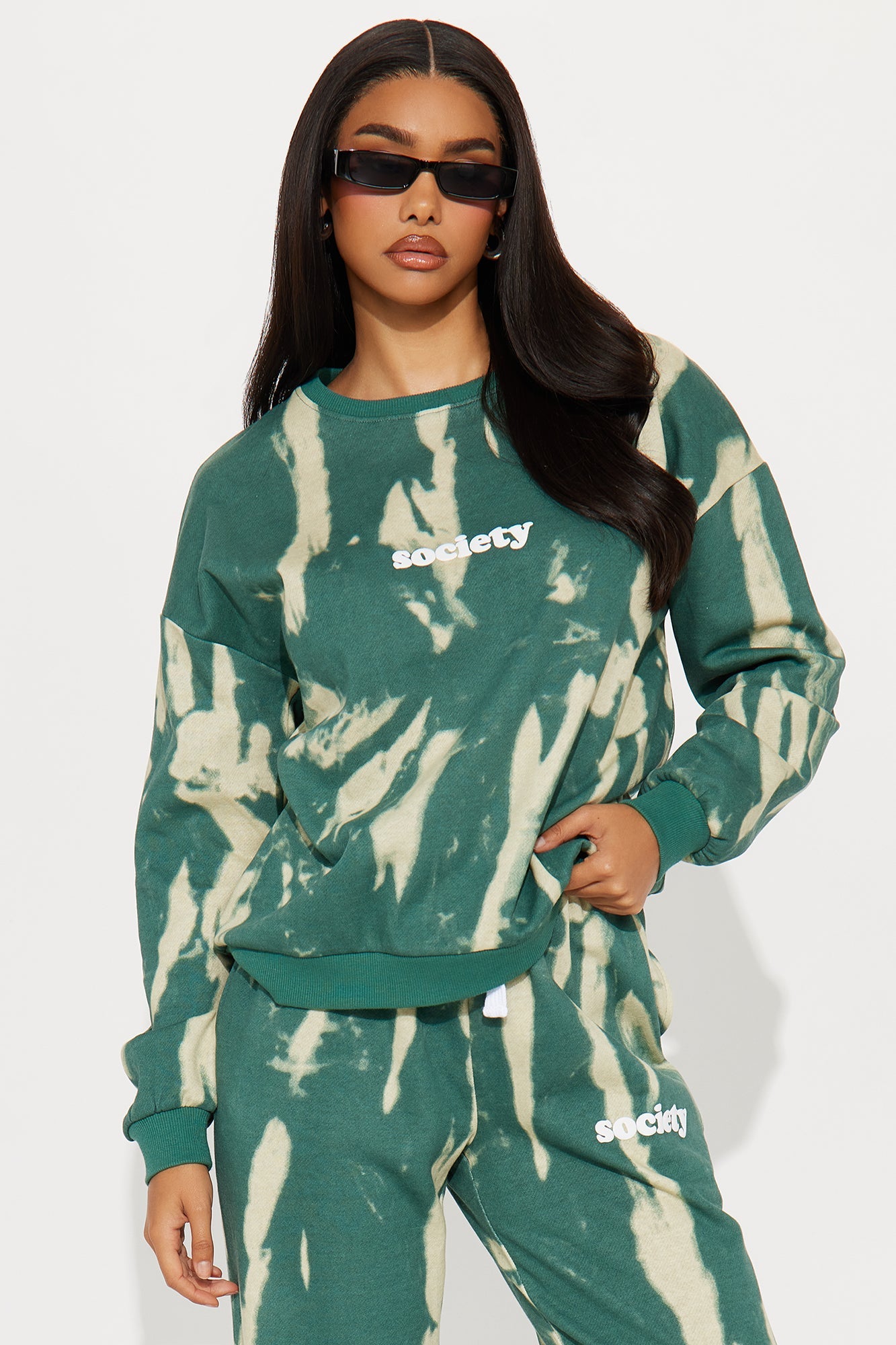 Society Ties Fleece Pant Set - Green/combo